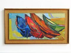 "Boats" Oil on Canvas by California Modernist Painter Herb Kornfeld