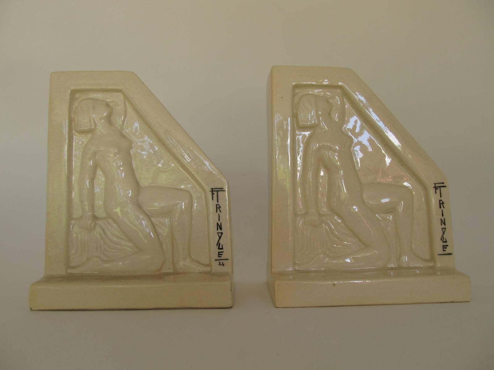 Early 20th Century 1924, French Art Deco Ceramic Bookends by F Trinque