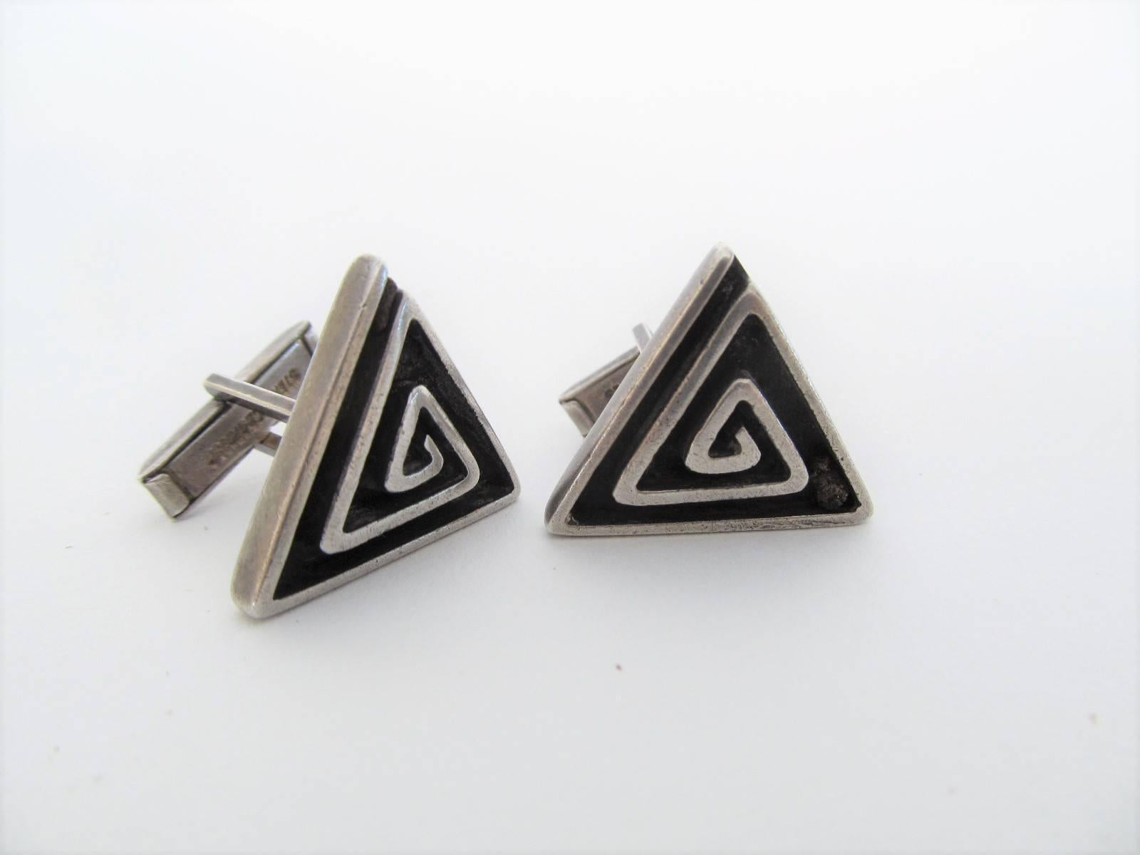 Hand-Crafted Sterling Cufflinks by Modernist Navajo Jeweler Kenneth Begay For Sale