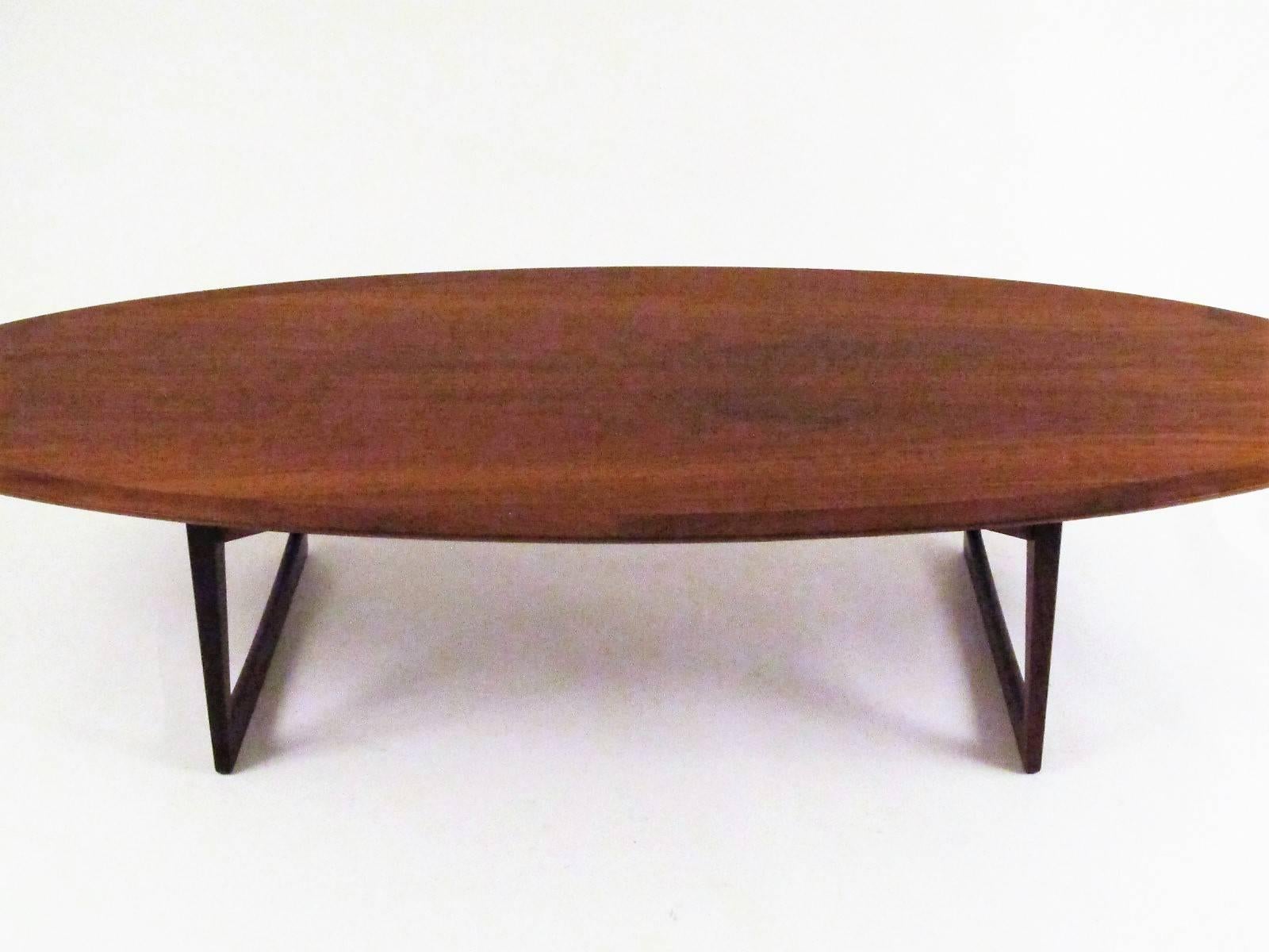 Mid-20th Century Danish Walnut Surfboard Coffee Table