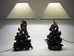 Pair of Handmade Burl/Driftwood Table Lamps