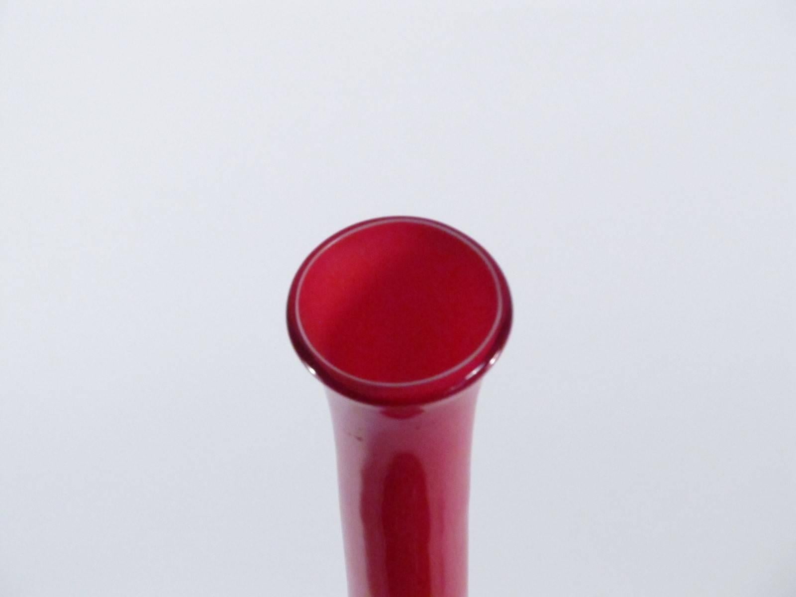 Mid-Century Modern Large Red Italian Blown Glass Bottle