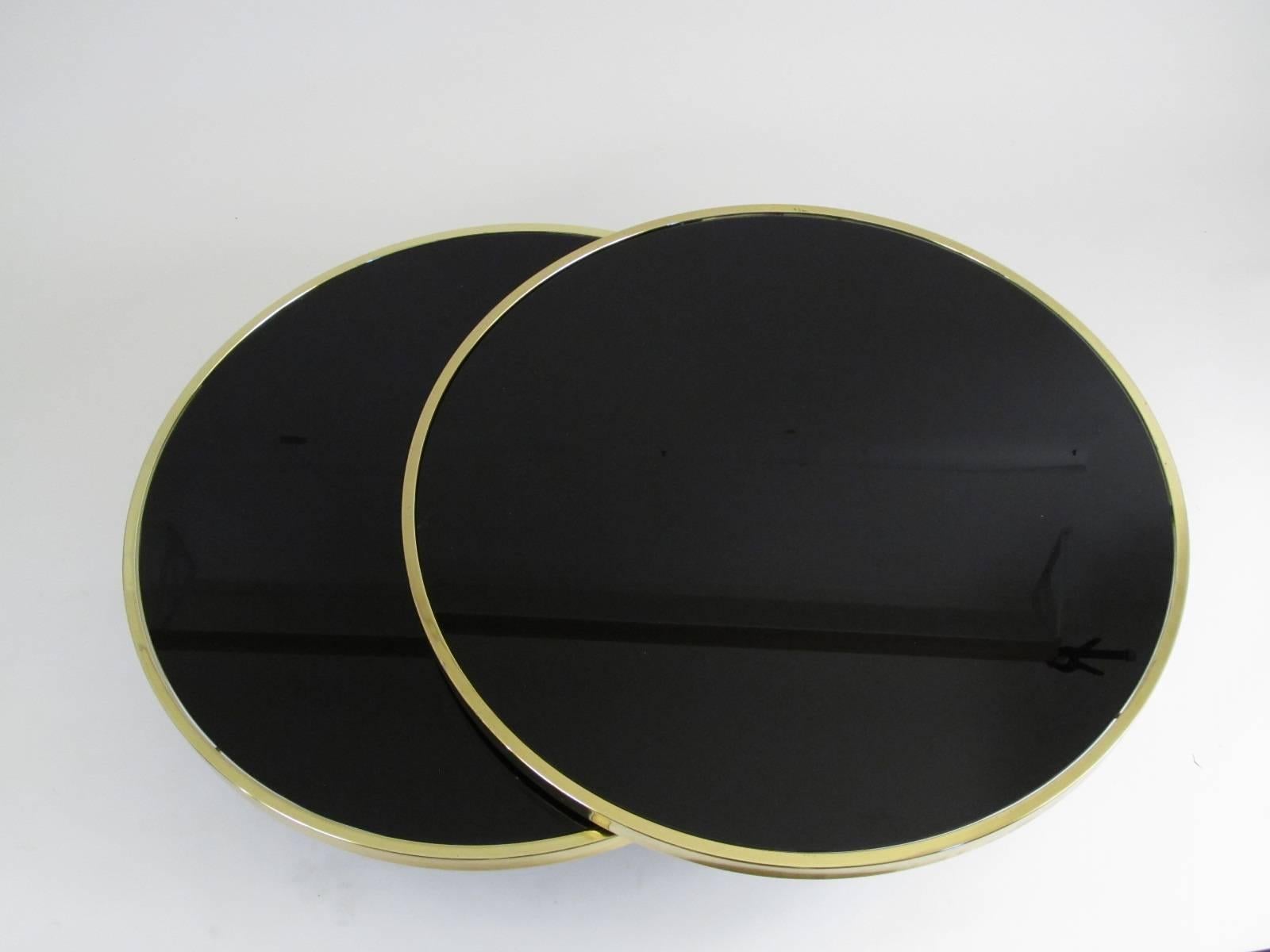 Mid-Century Modern DIA Round Swivel Top Black Glass Coffee Table