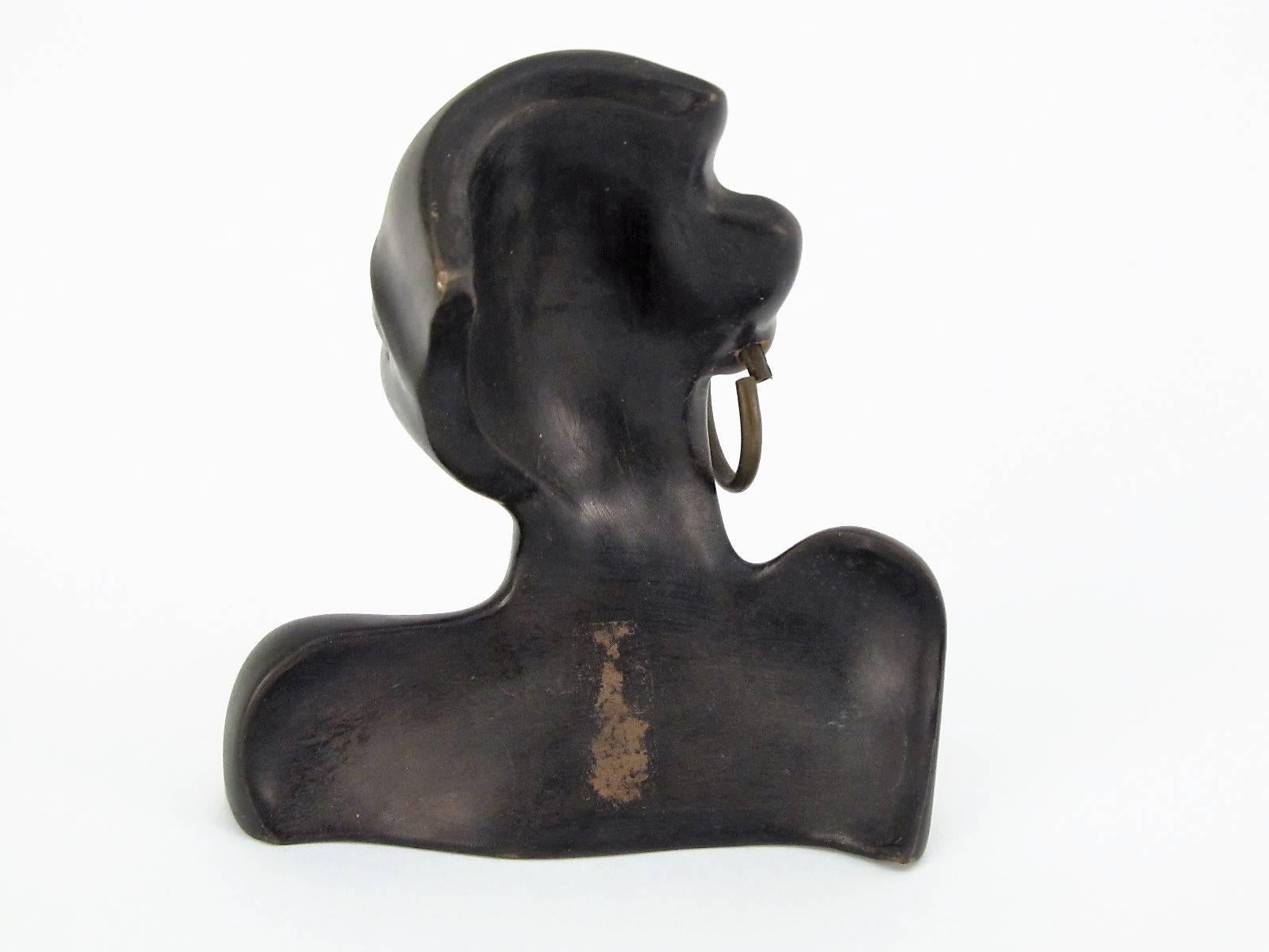 Mid-Century Modern Ceramic Bust of Exotic African Woman by Leopold Anzengruber For Sale