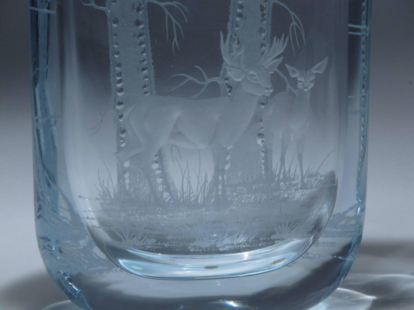 Scandinavian Modern Stunning Strombergshyttan Two-Sided Dimensional Etched Glass Vase