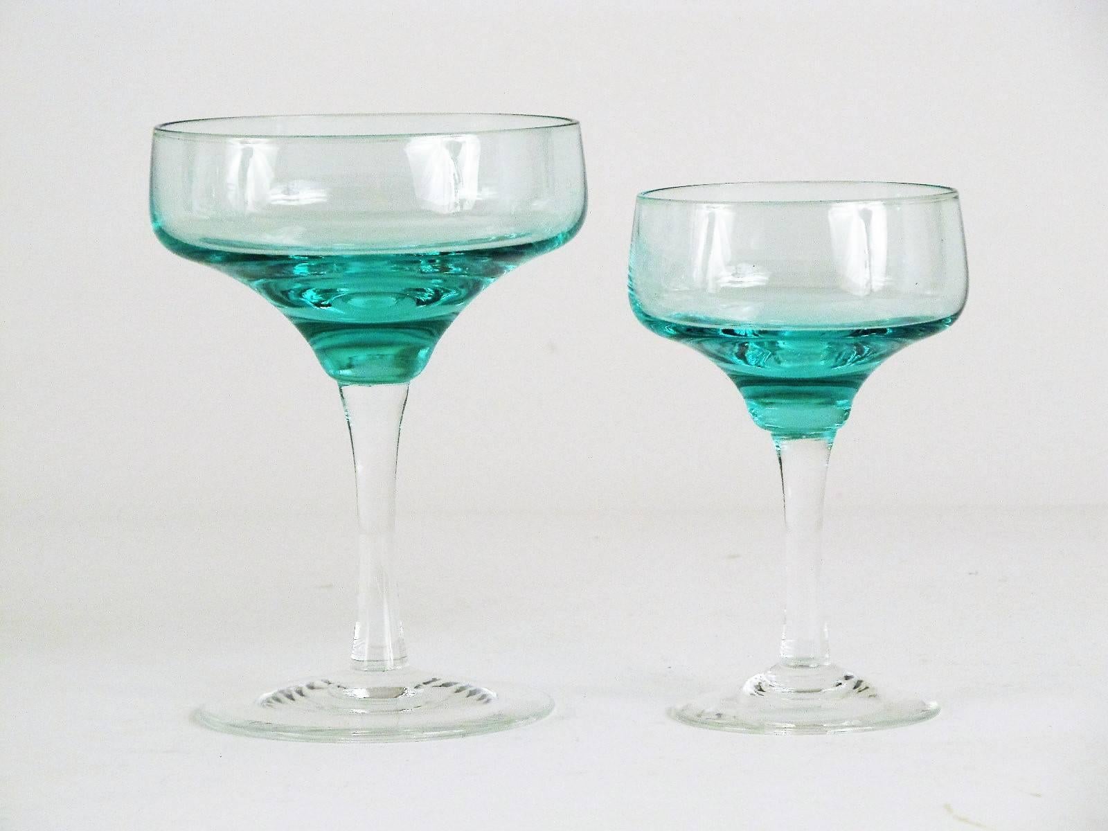 Mid-Century Modern 57-Piece Complete Set of Sasaki Aqua Harmony Cocktail Glassware