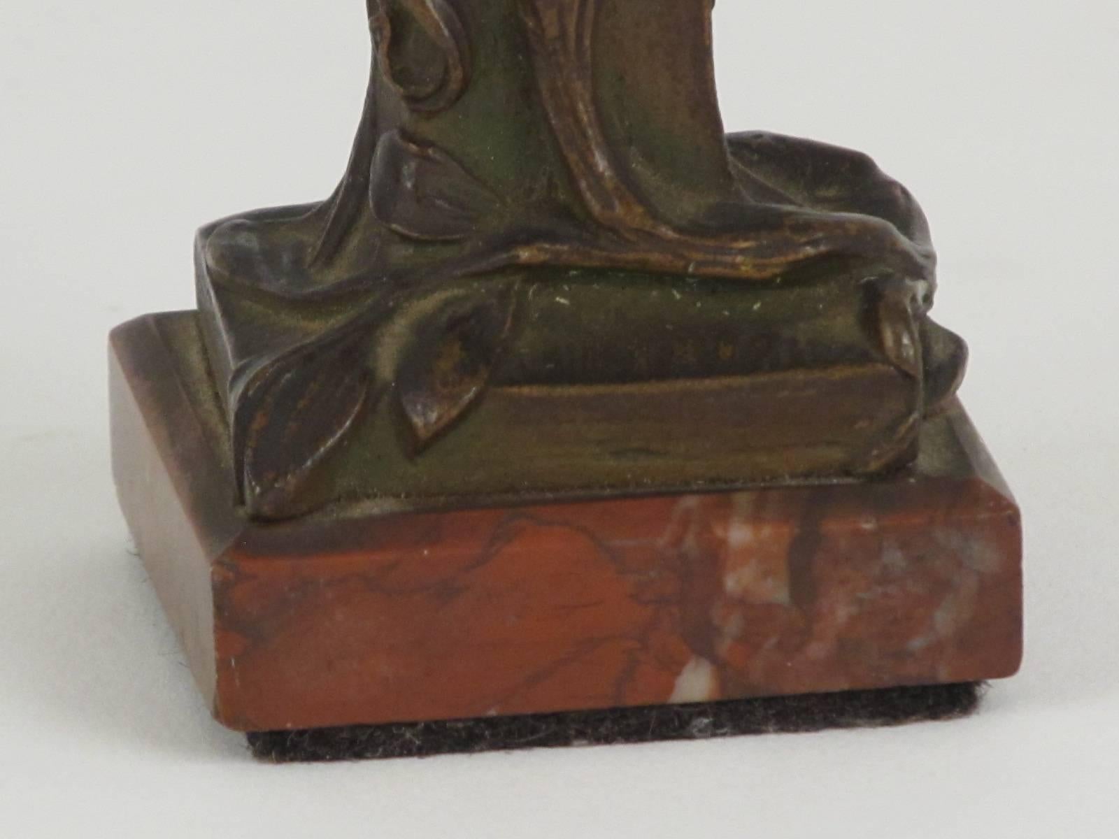Early 20th Century Lovely Diminutive Art Nouveau Bronze Bust on a Red Stone Base For Sale