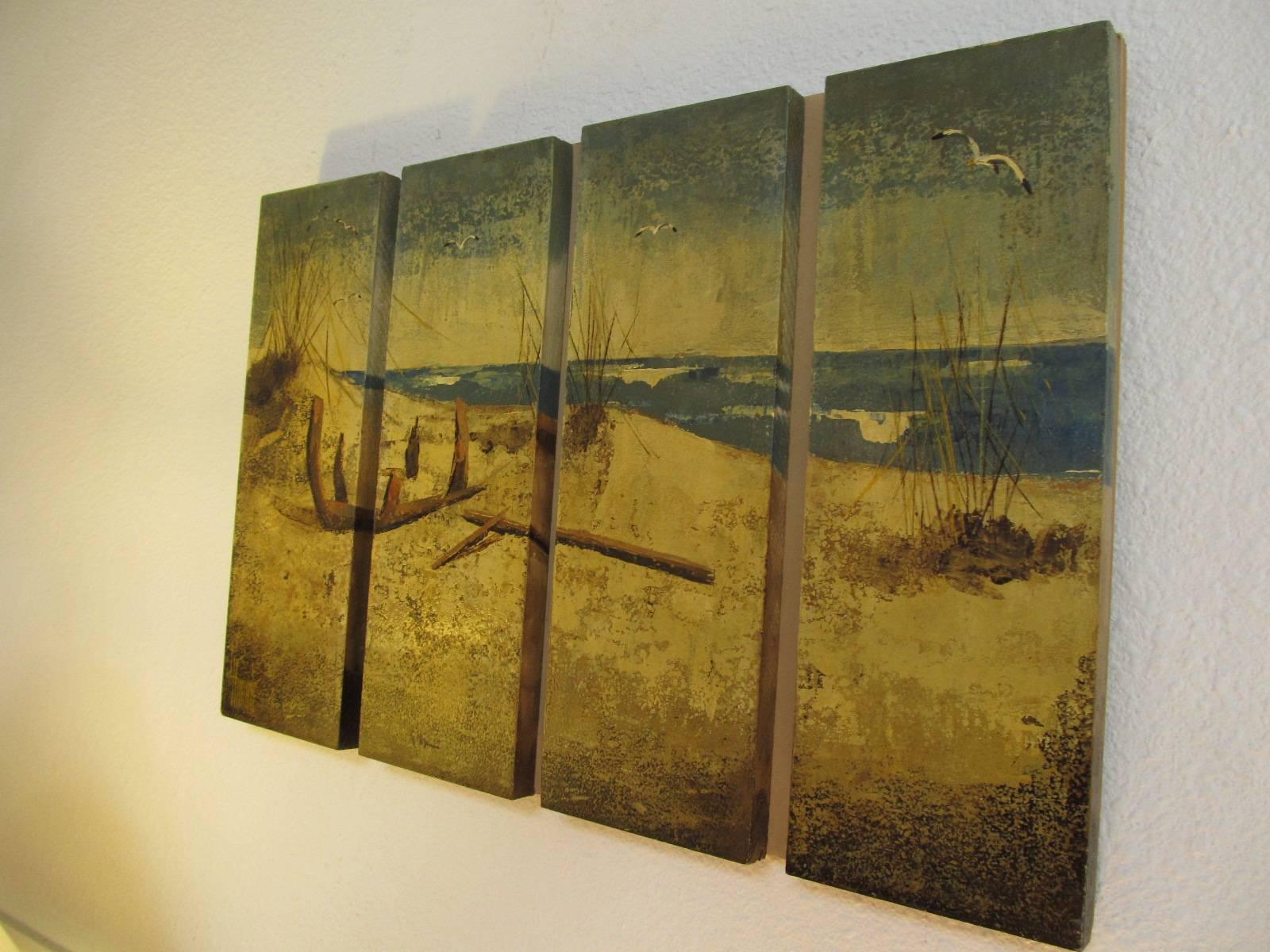 Mid-20th Century Four-Panel 3-D Beach Scene by Lawrence Harris For Sale