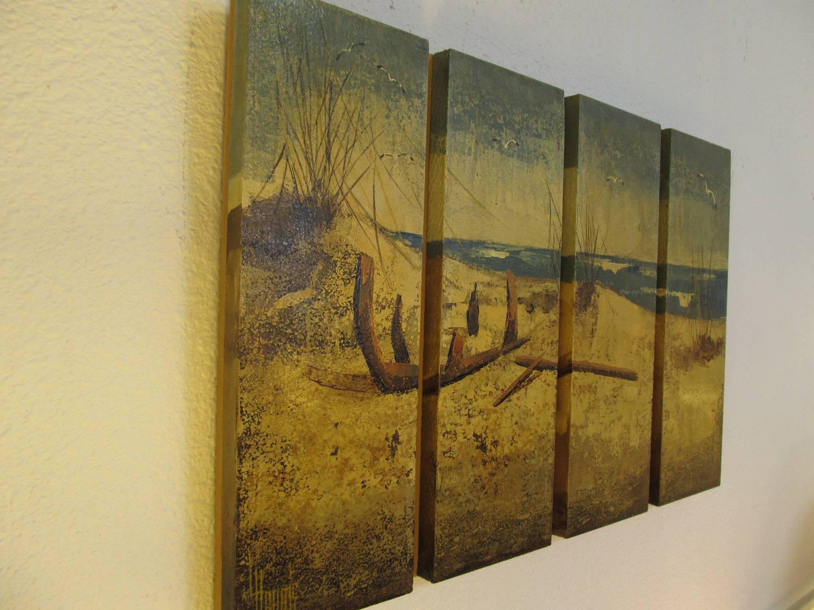 Four-Panel 3-D Beach Scene by Lawrence Harris For Sale 1