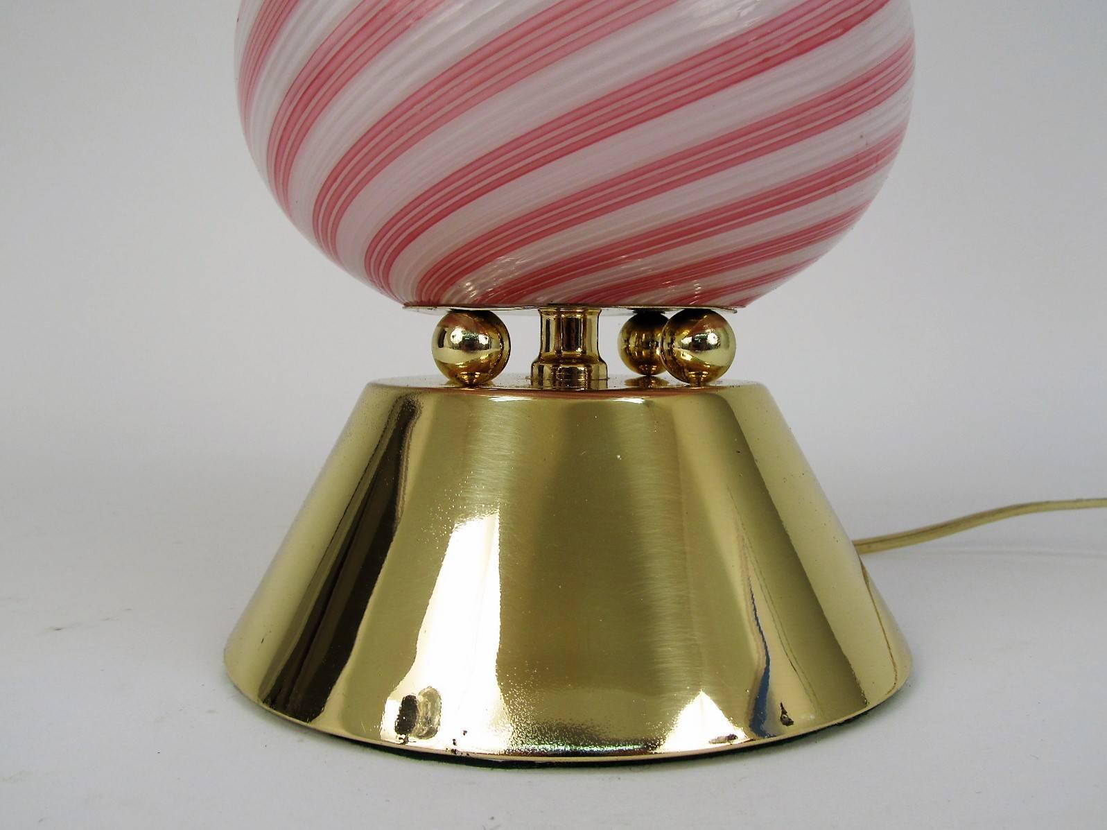 Italian Fine Murano Swirled Candy Cane Table Lamp For Sale