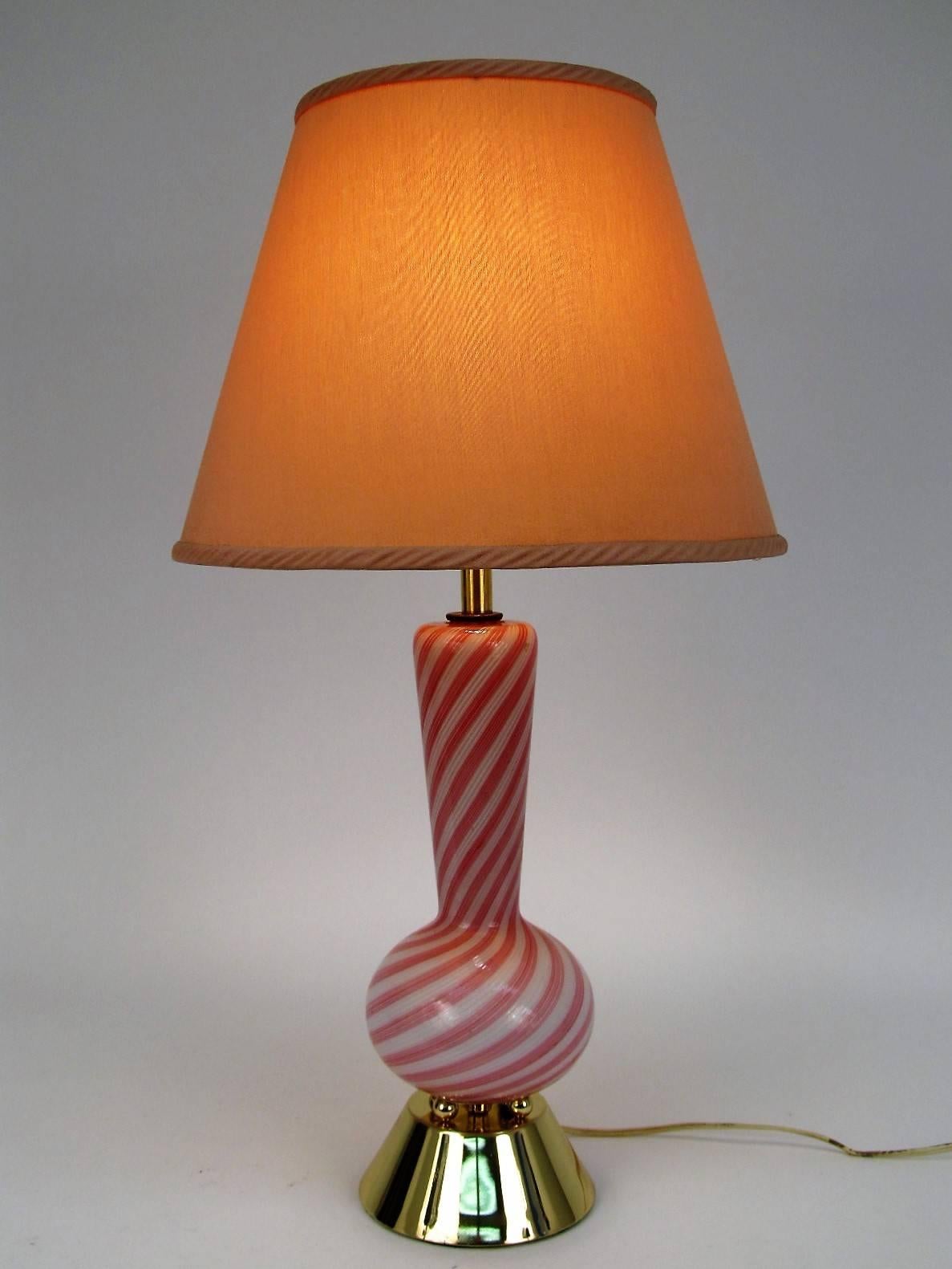 Mid-20th Century Fine Murano Swirled Candy Cane Table Lamp For Sale