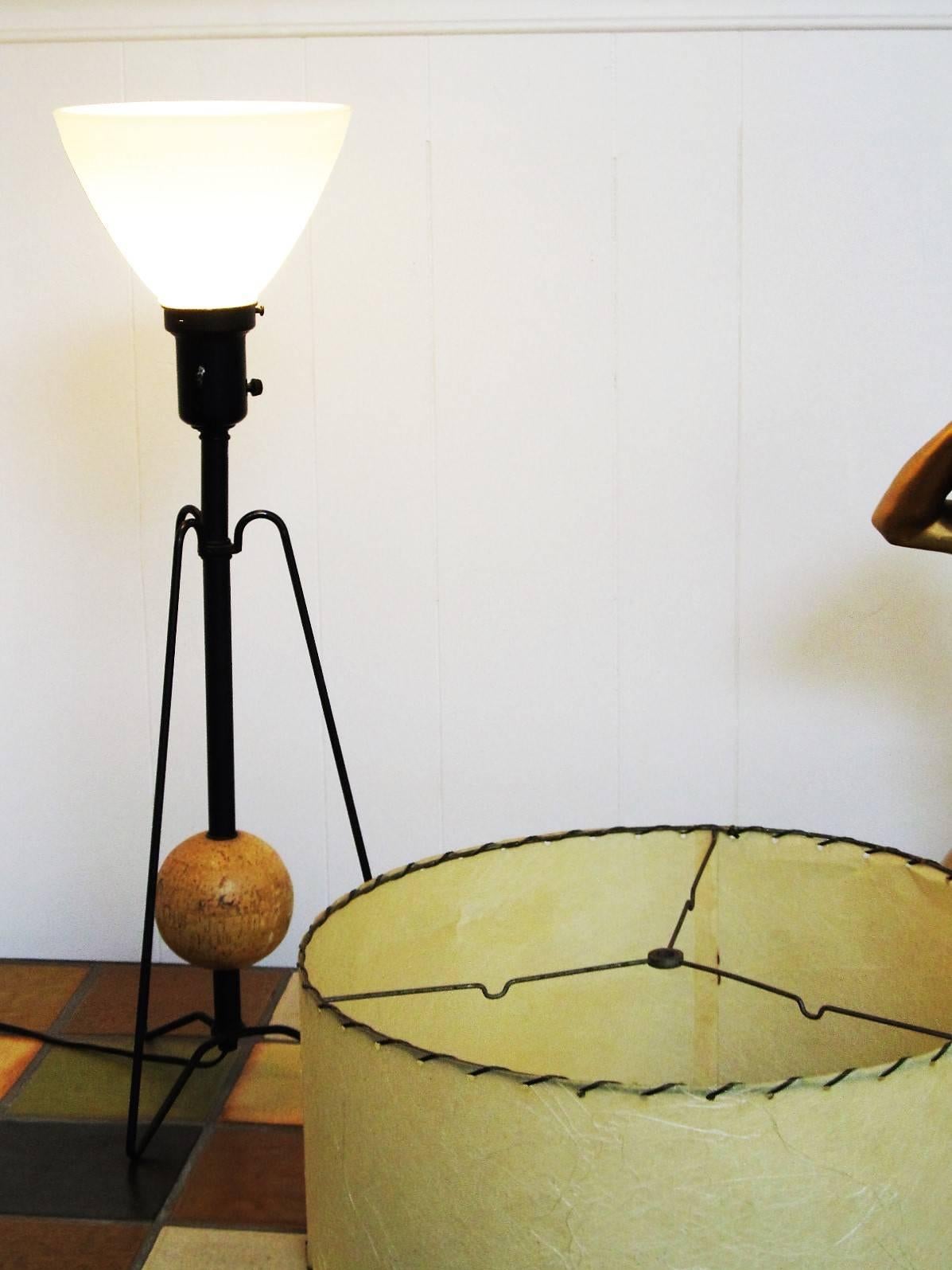 Mid-Century Modern 1950s Heifetz Atomic Hairpin Leg and Cork Ball Table Lamp
