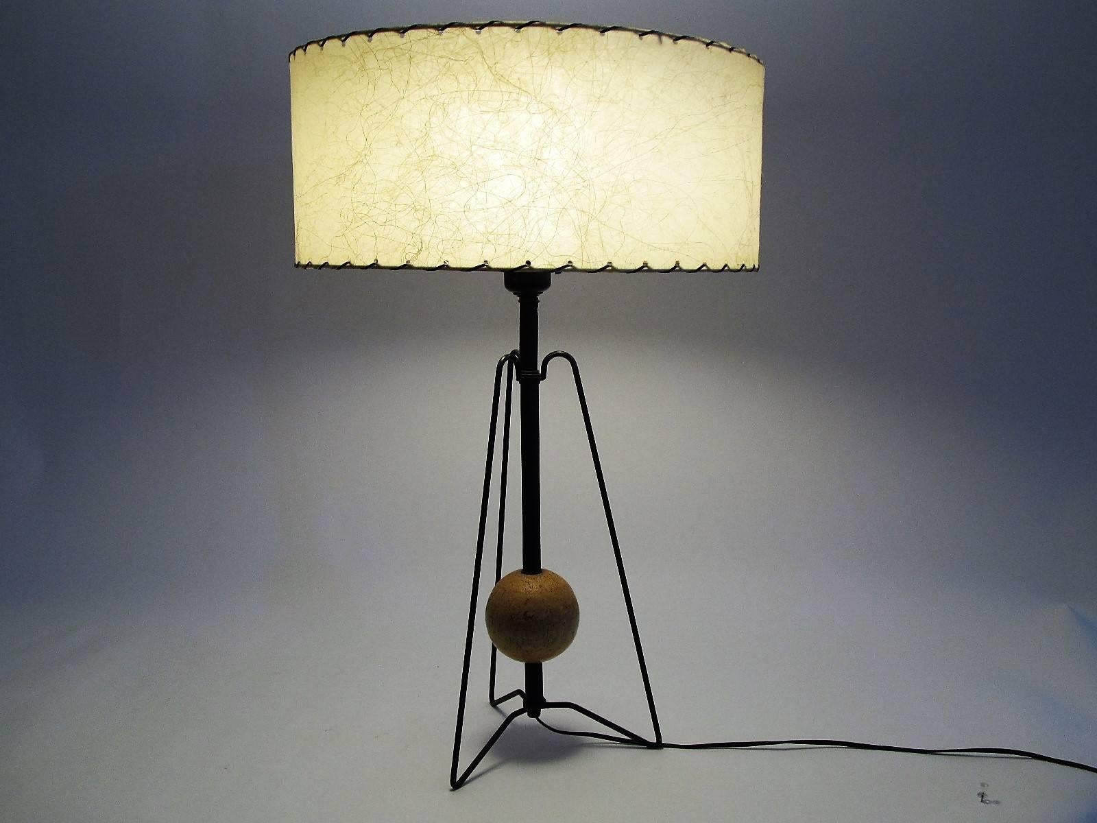 American 1950s Heifetz Atomic Hairpin Leg and Cork Ball Table Lamp