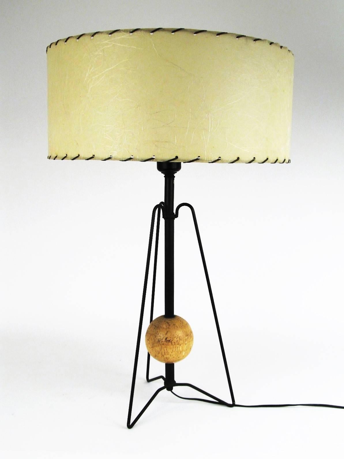 1950s Heifetz Atomic Hairpin Leg and Cork Ball Table Lamp In Good Condition In Papaikou, HI