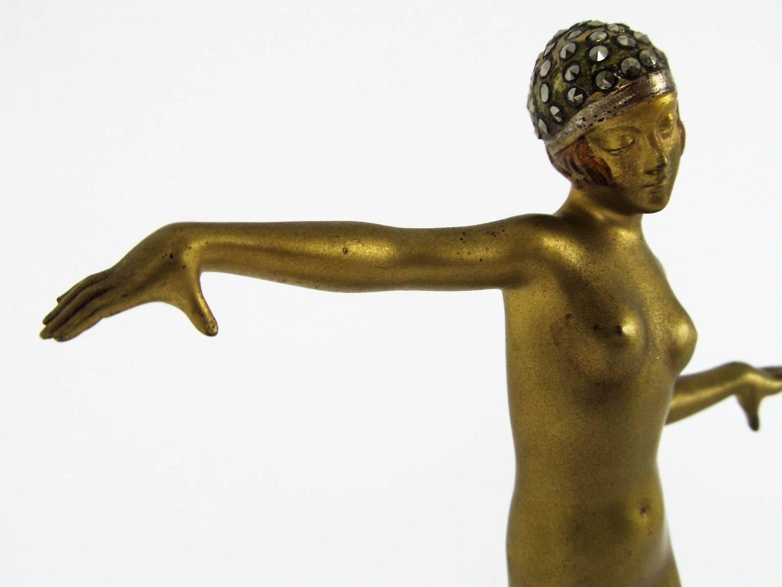 German Art Deco Bronze Dancer Figure by Dorothea Charol For Sale