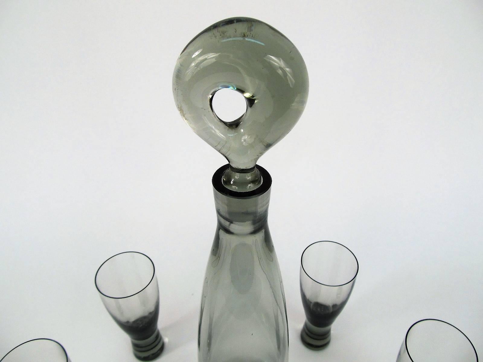 Mid-Century Modern Five-Piece Holmegaard Per Lutkin Designed Decanter Set For Sale