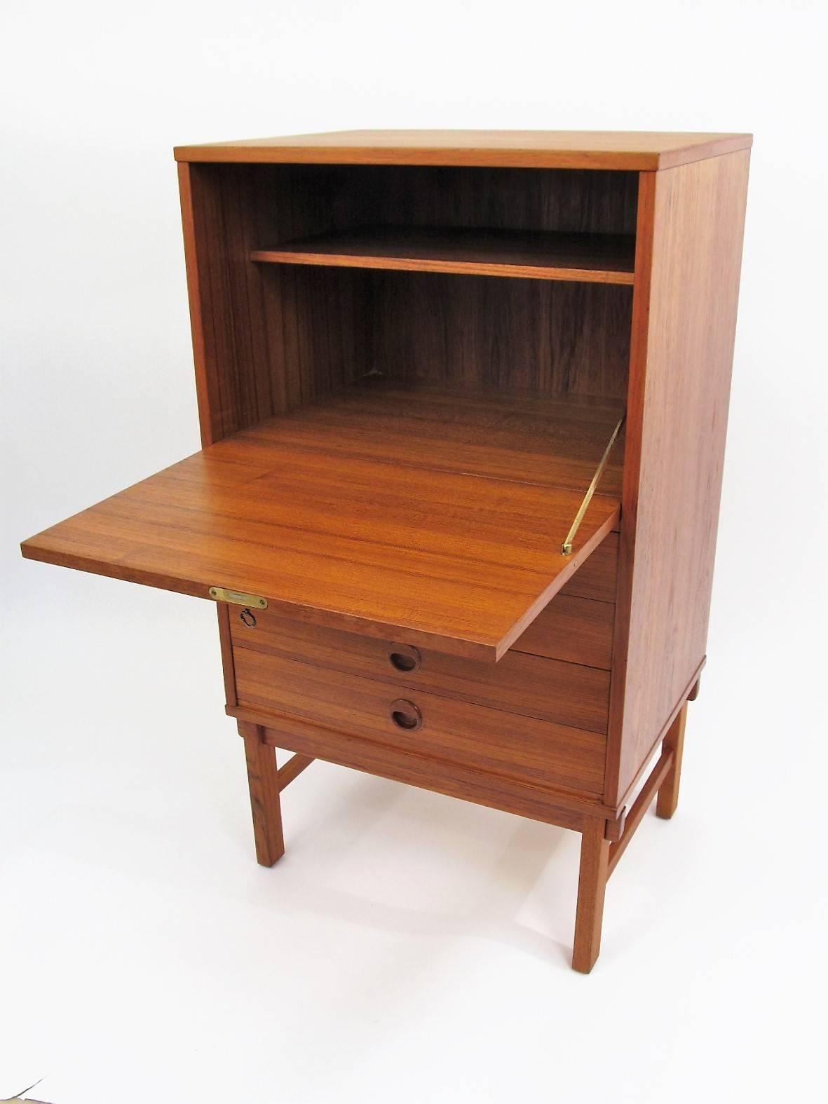 Scandinavian Modern Swedish Made DUX Drop Front Teak Bar Cabinet For Sale