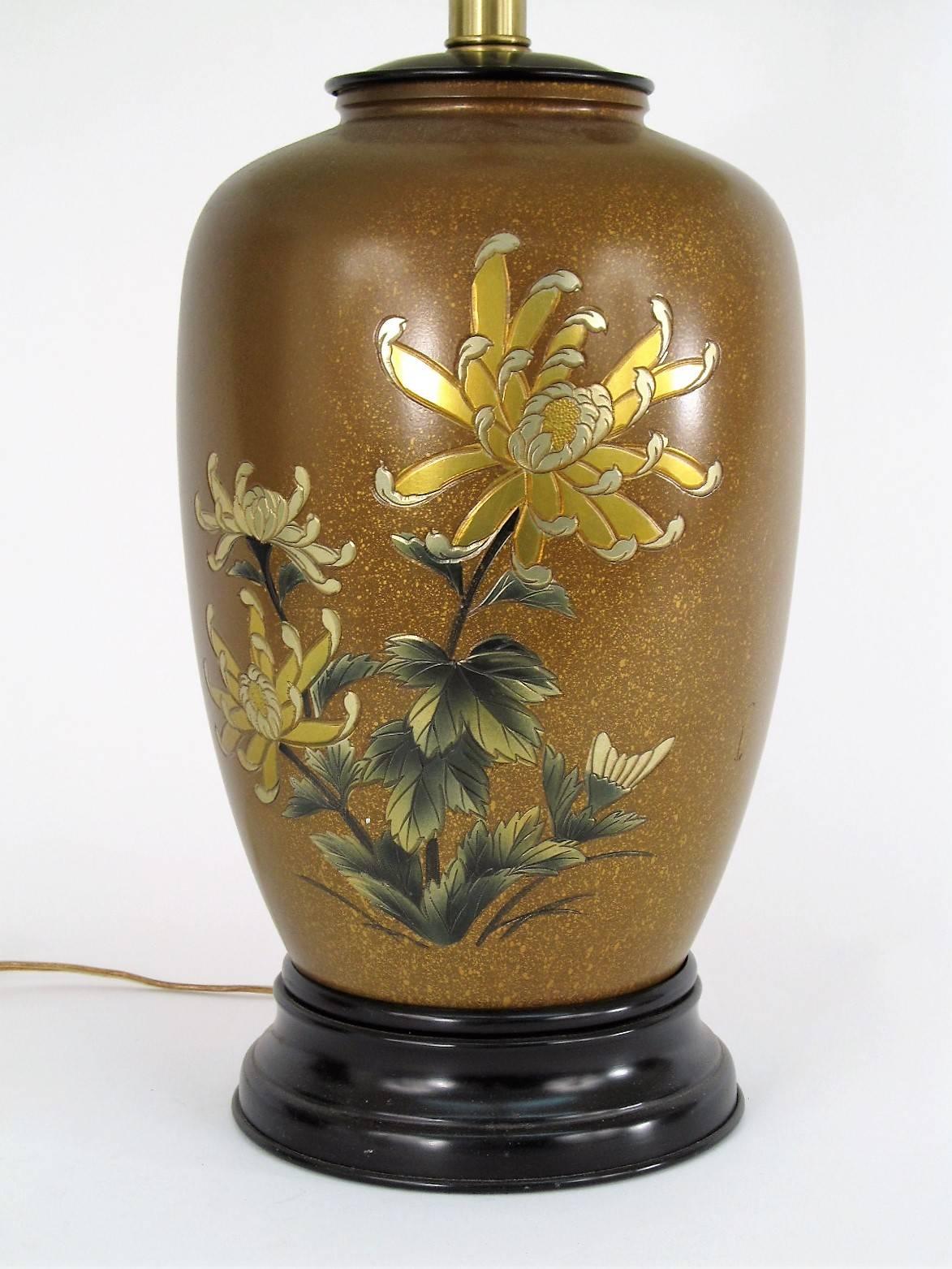 Japonisme All Original Marbro Japanese Chrysanthemum Bronze Lamp For Sale