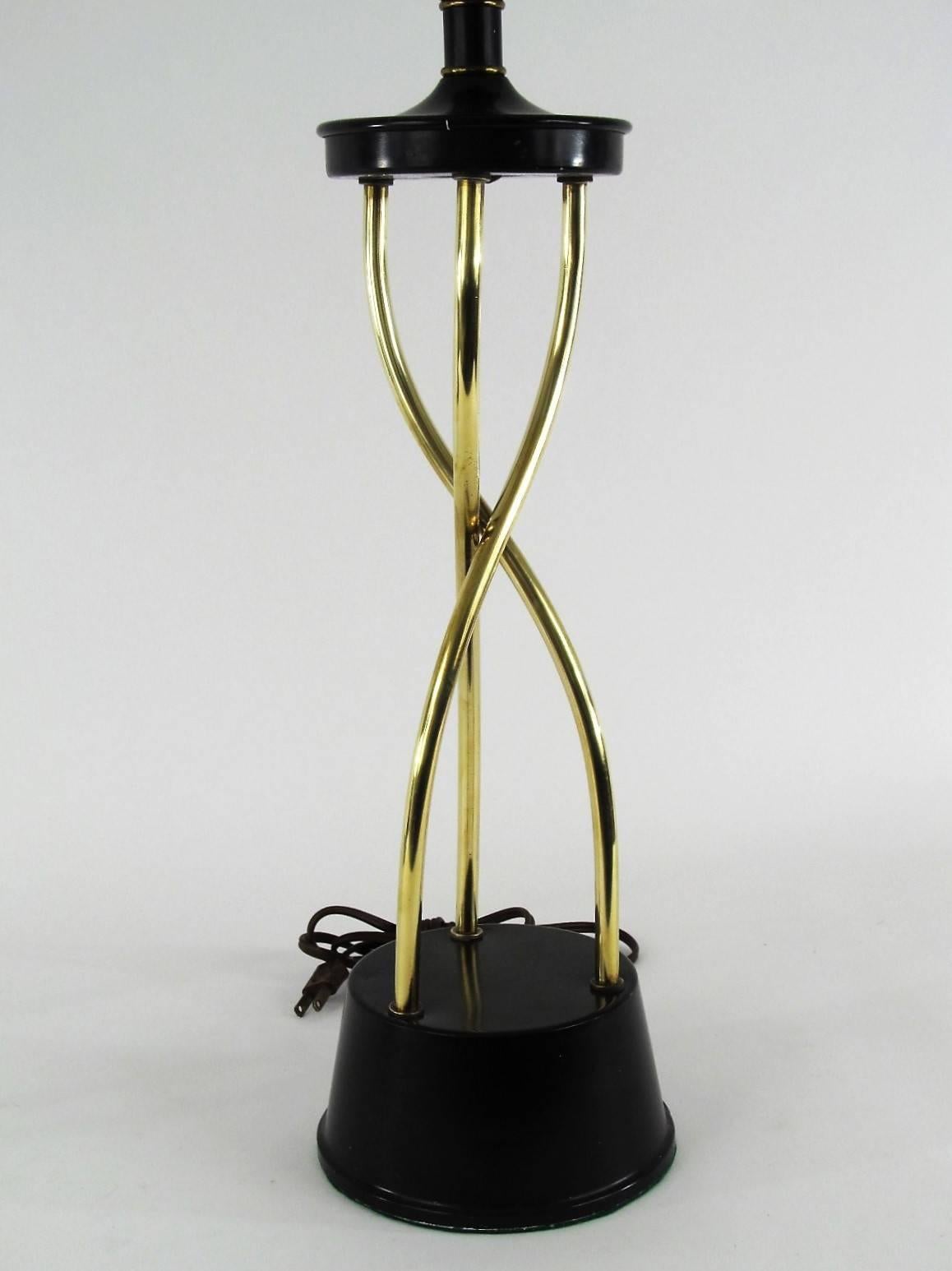 American Pair of 1950s Twisted Brass Table Lamps For Sale