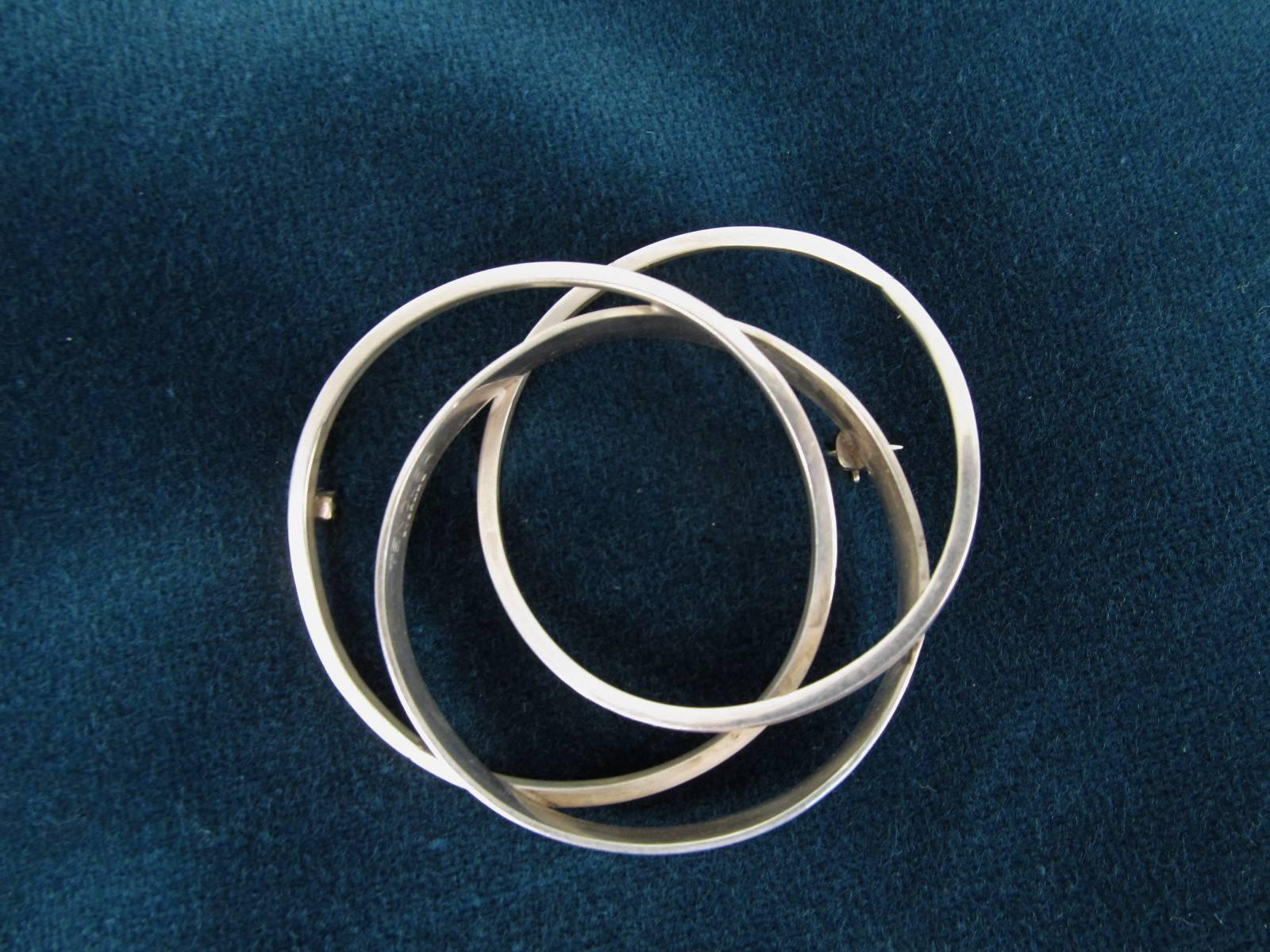 American Modernist Sterling Circles Pin by Bill Tendler For Sale