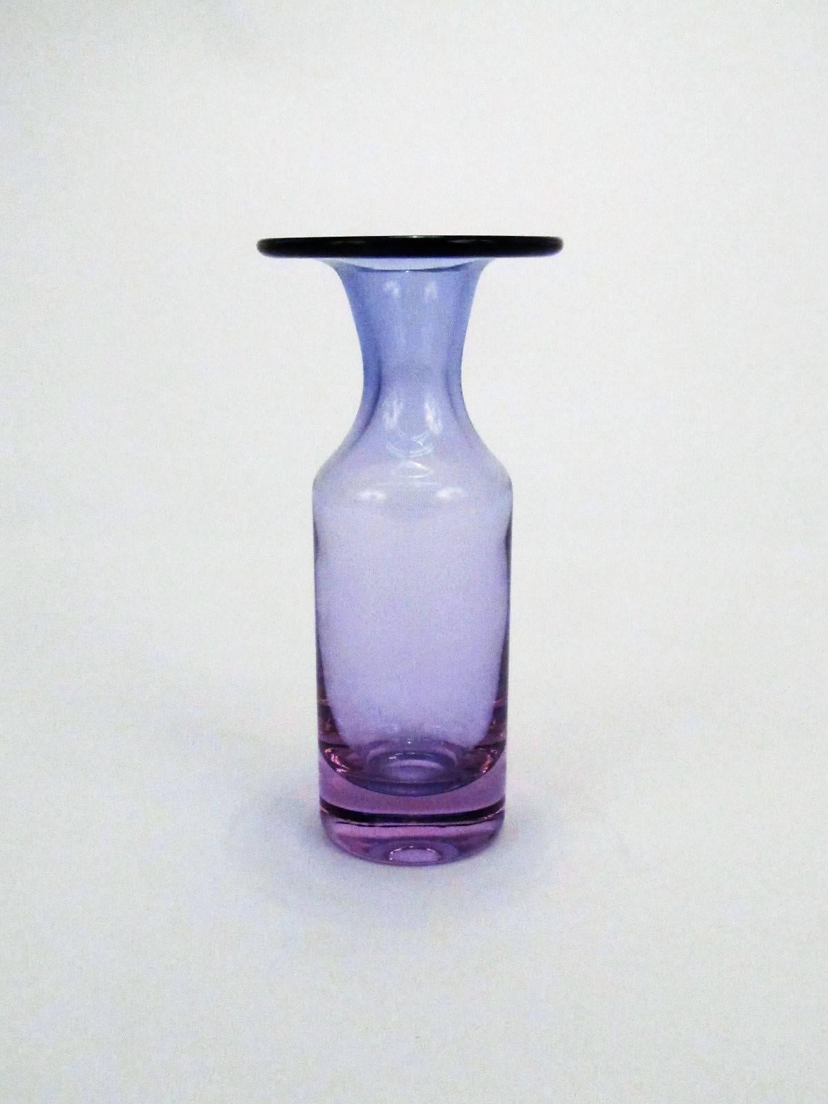 Mid-Century Modern Signed Tapio Wirkkala Blue Fade to Lavender Glass Vase for Iittala