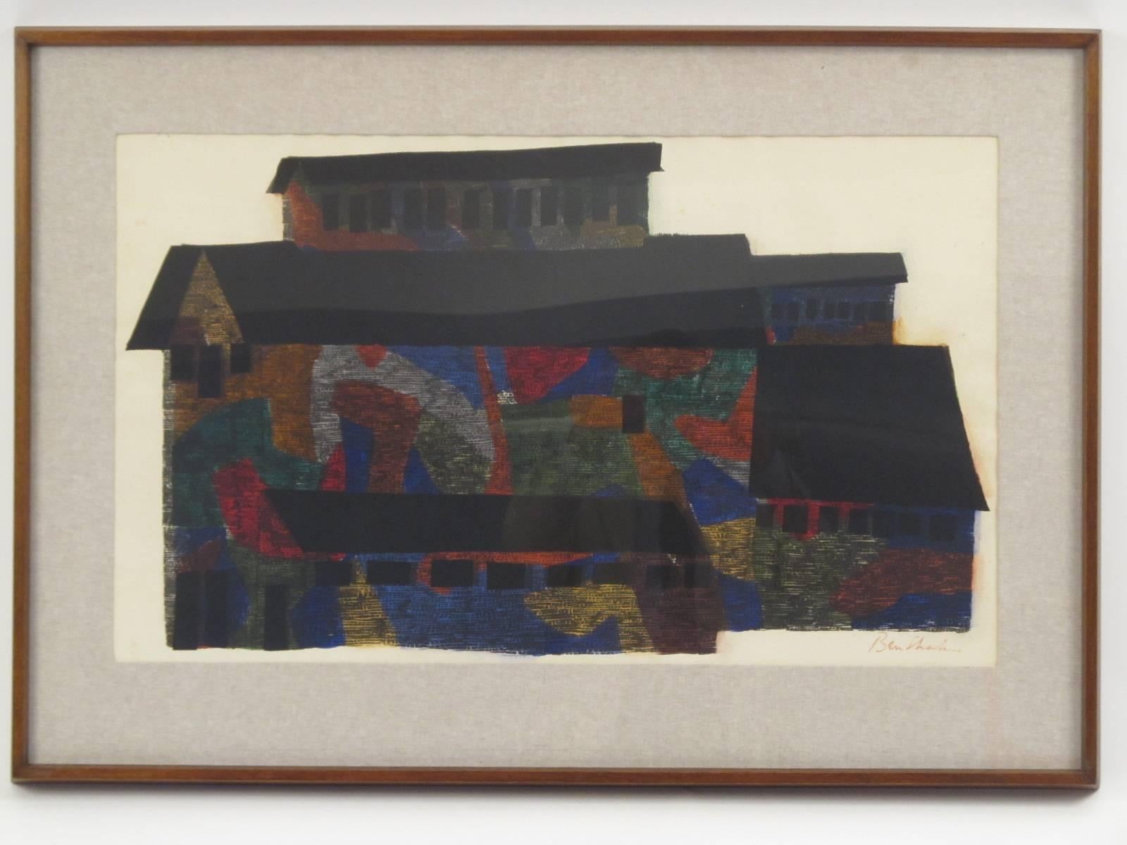 Mid-20th Century Large Polychrome Architecture Screenprint 