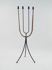 Arthur Umanoff Iron and Wicker Floor Candelabra