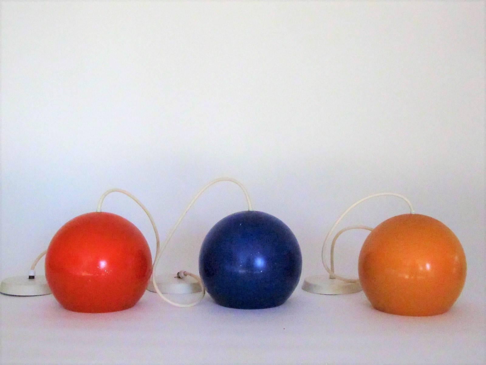 Aluminum Set of Three Verner Panton Globe Pendant Lamps For Sale