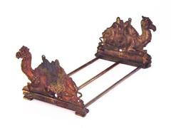 Rare 1920s Egyptian Revival Cold Painted Brass Camel Expandable Book Rack