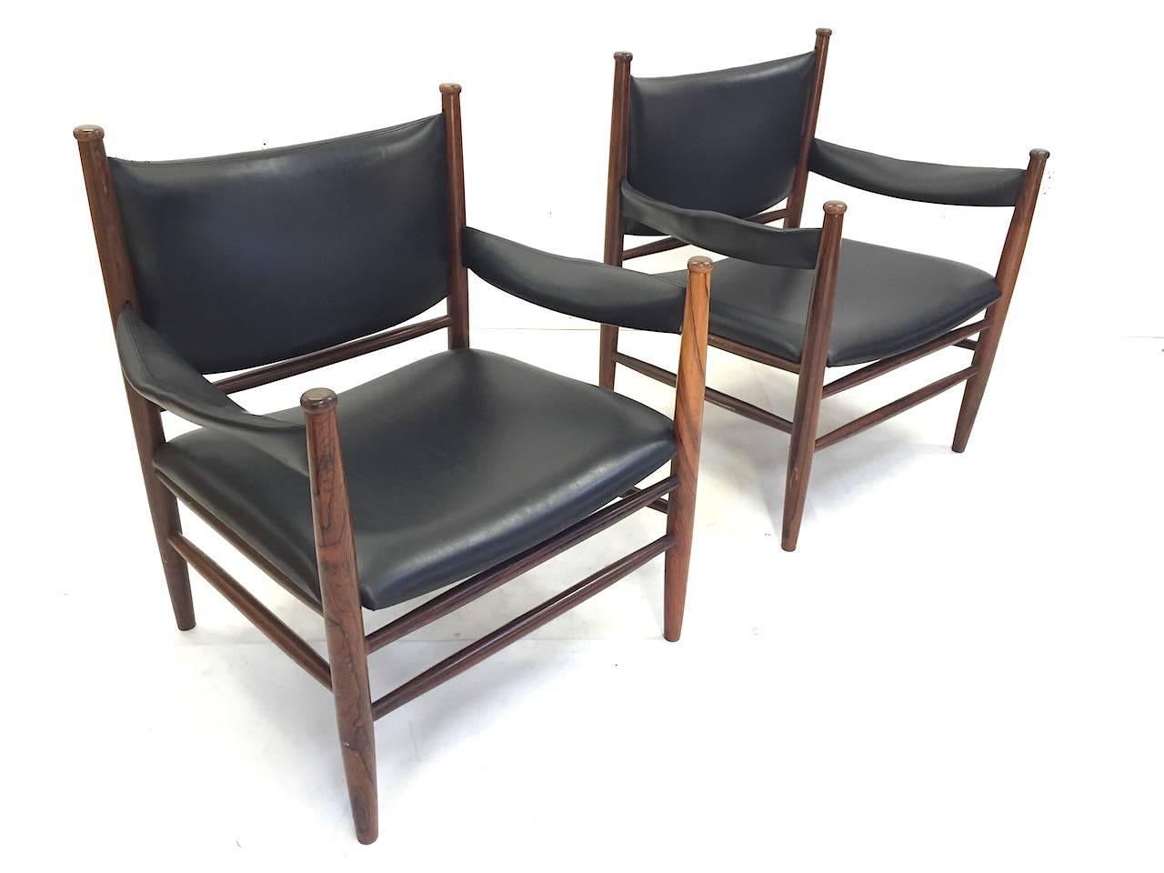 Mid-20th Century Exceptional Pair of Rosewood Safari Lounge Chairs