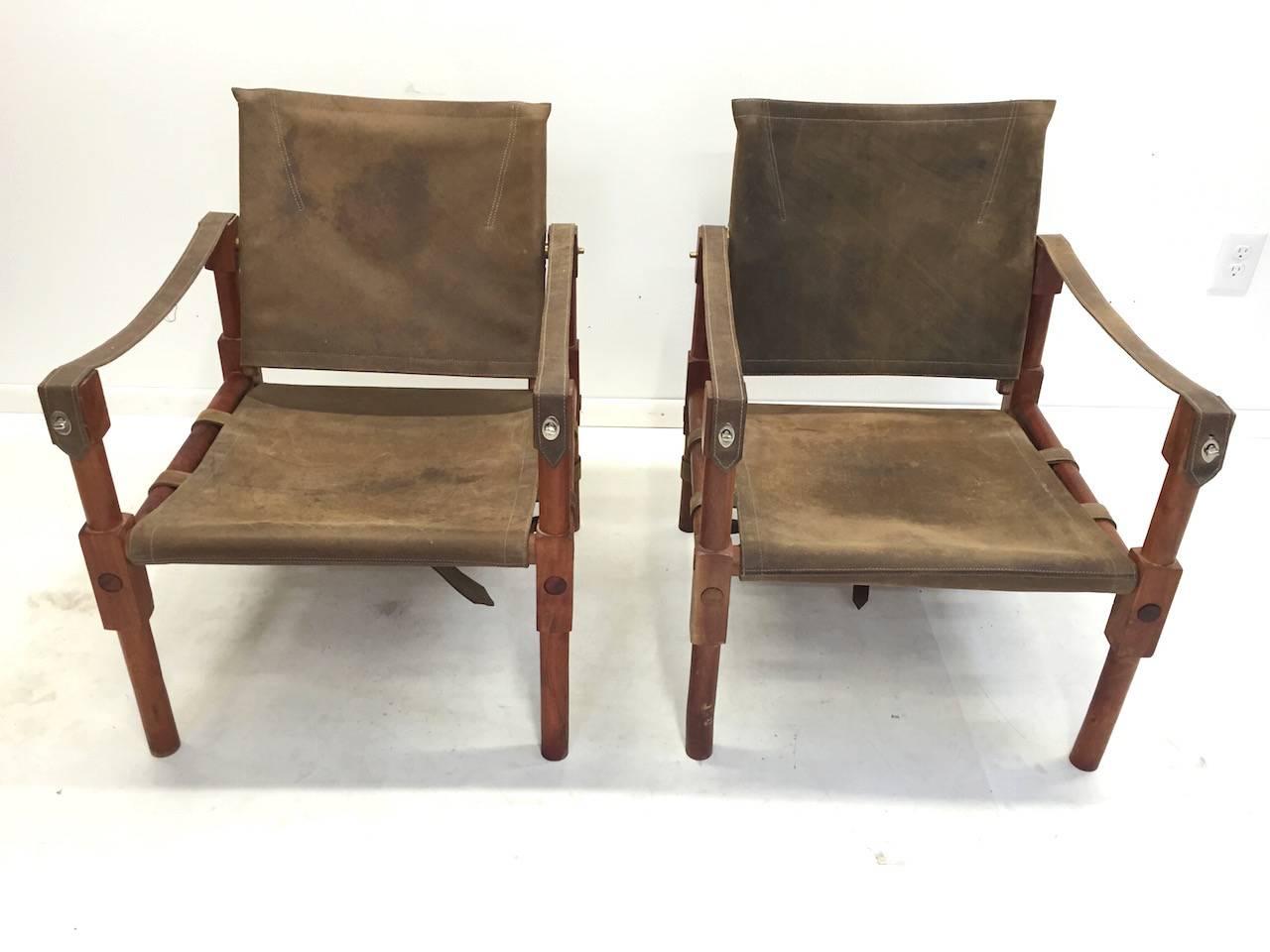 Mid-20th Century Pair of Vintage Safari Lounge Chairs