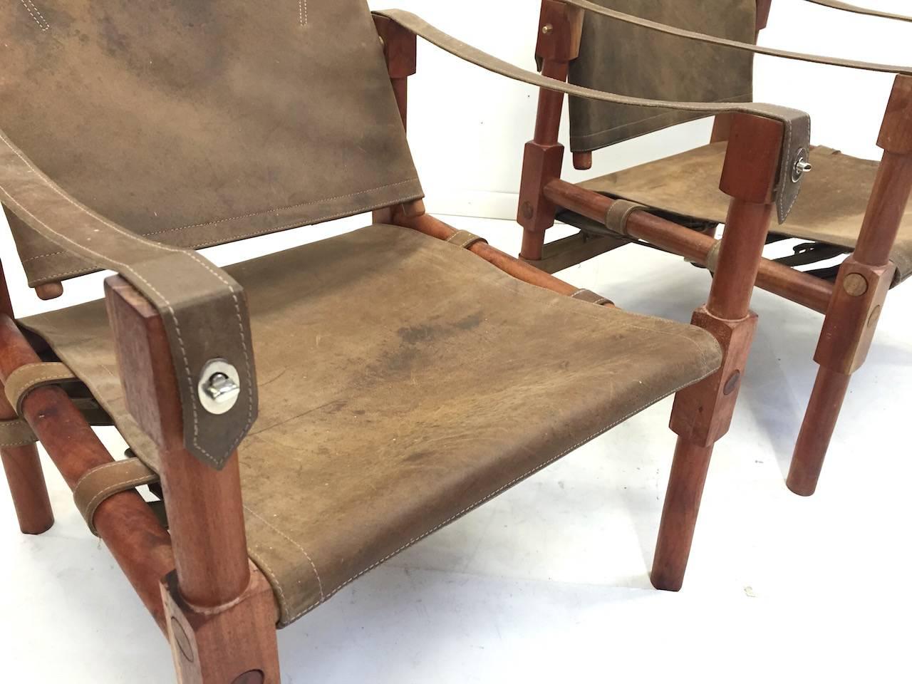 Pair of Vintage Safari Lounge Chairs In Good Condition In Long Beach, CA