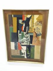 Exceptional Old Cubist Needlepoint of Pablo Picasso's "Homme a La Guitare"