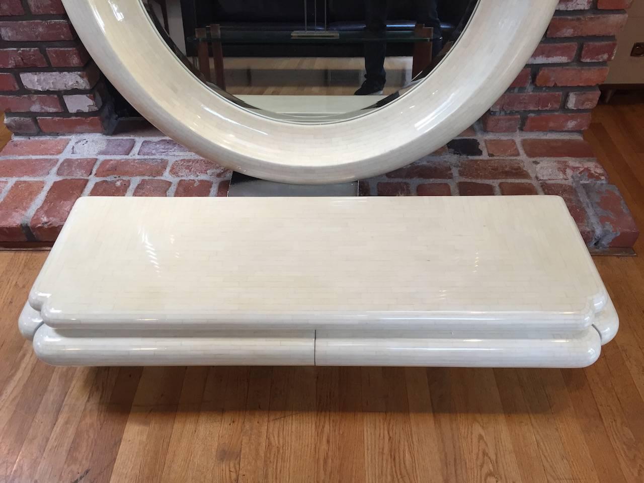 Late 20th Century Exceptional Tessellated Bone Mirror with Matching Floating Console