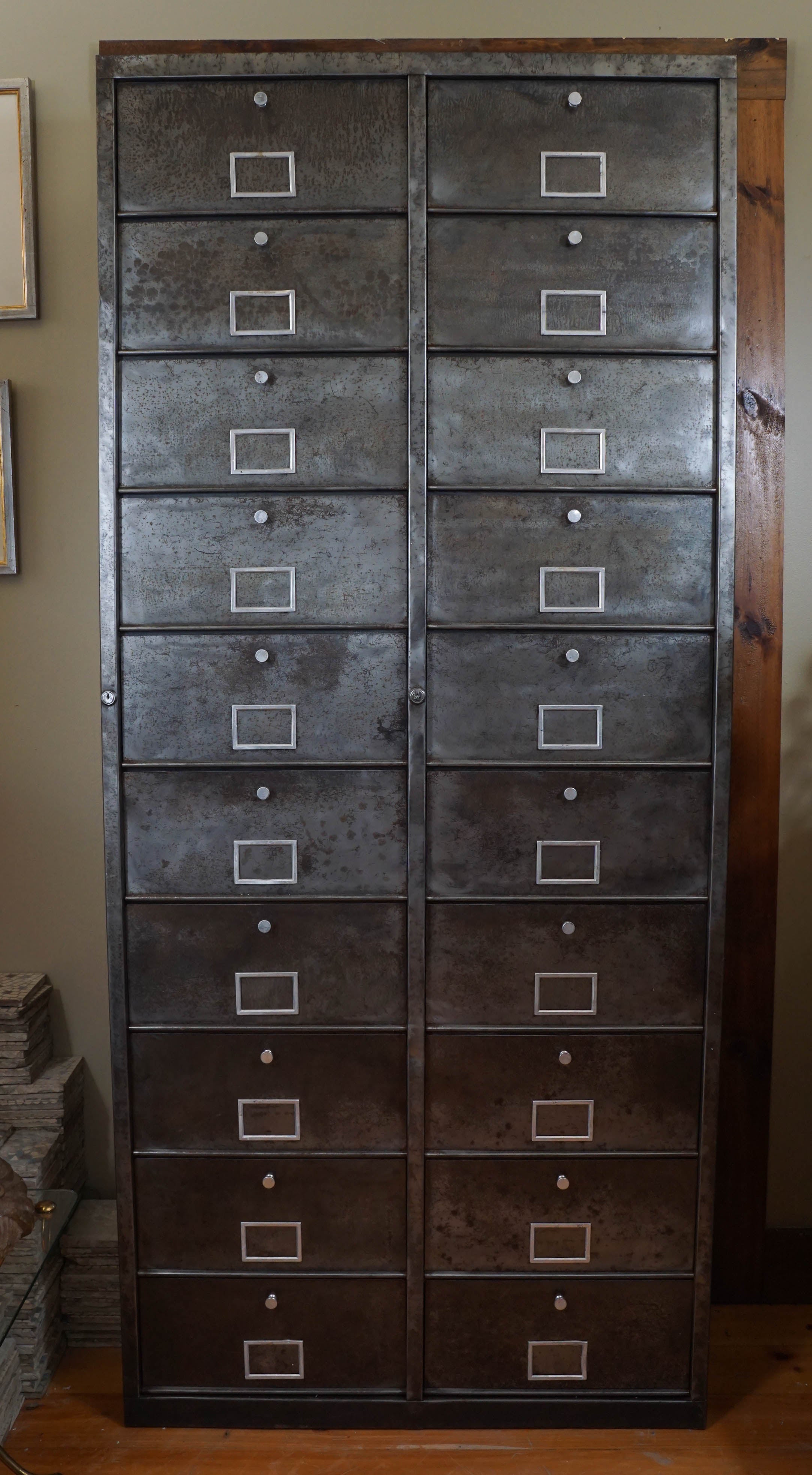 French Industrial 20 Drawer Metal Cabinet, great store display or collectors cabinet.