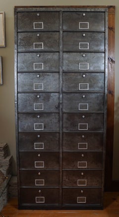 French Industrial 20 Drawer Metal Cabinet