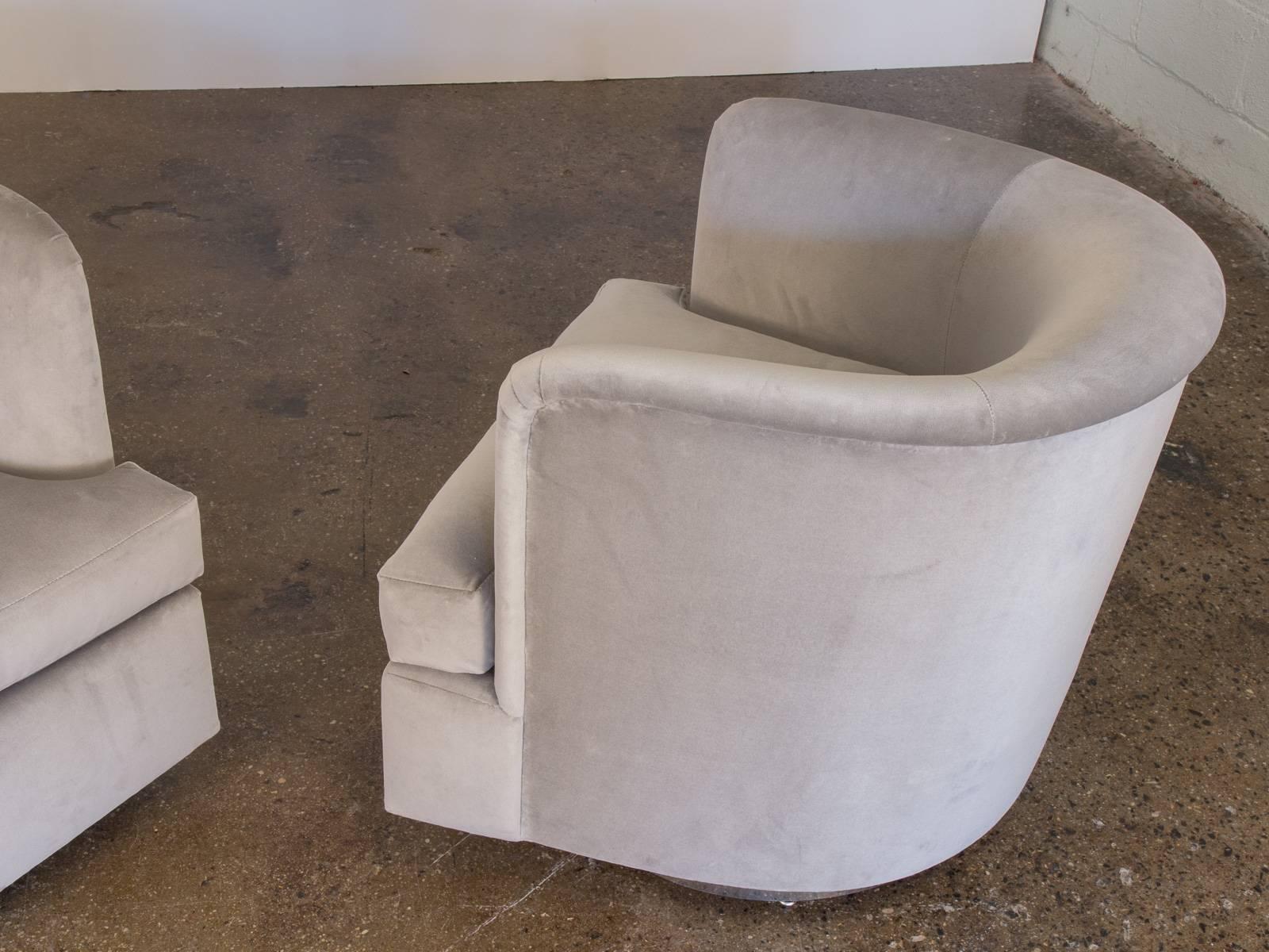 Milo Baughman Velvet Swivel Chairs 3