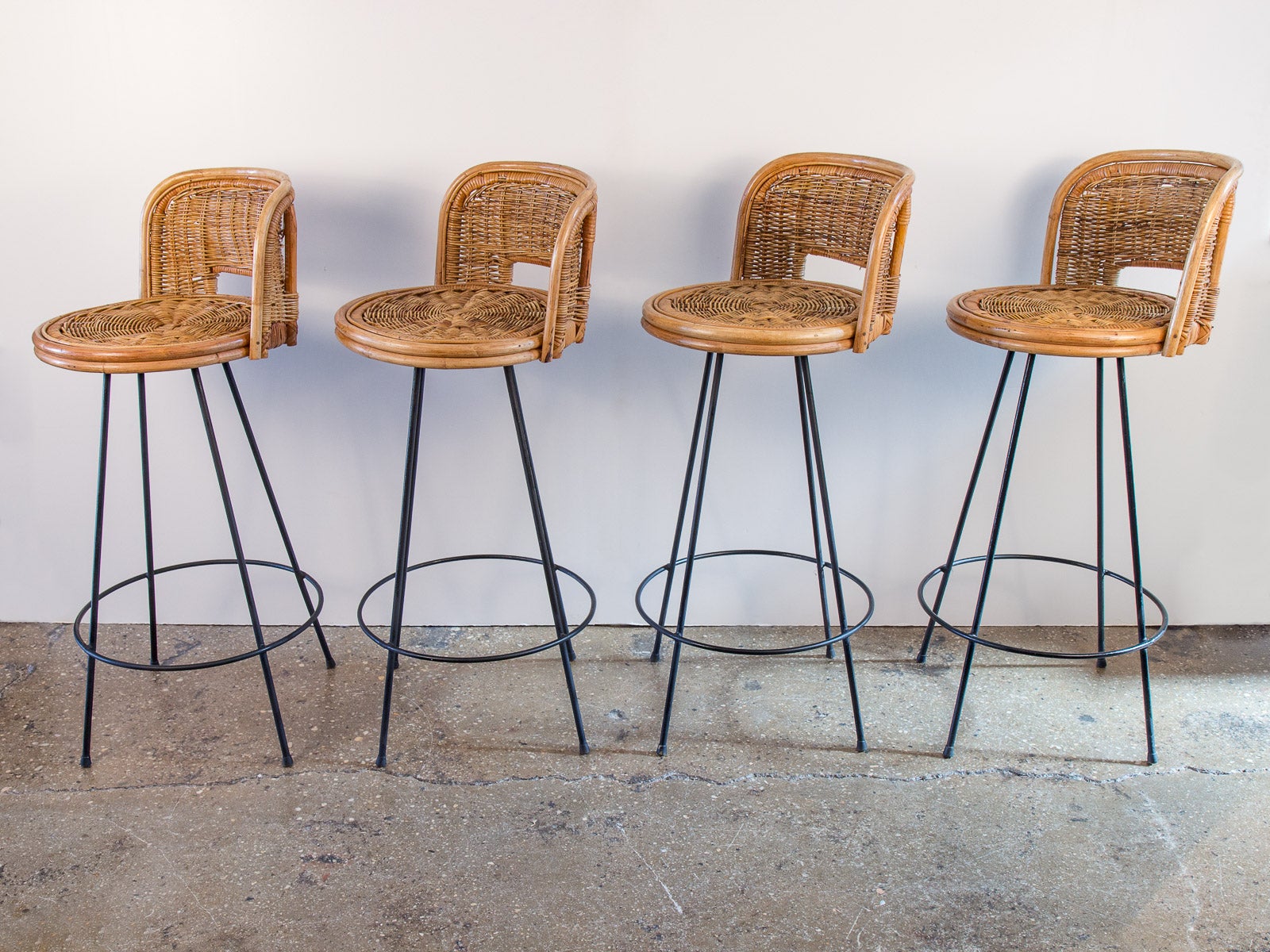 Set Of Four Vintage Rattan Bar Stools At 1stdibs