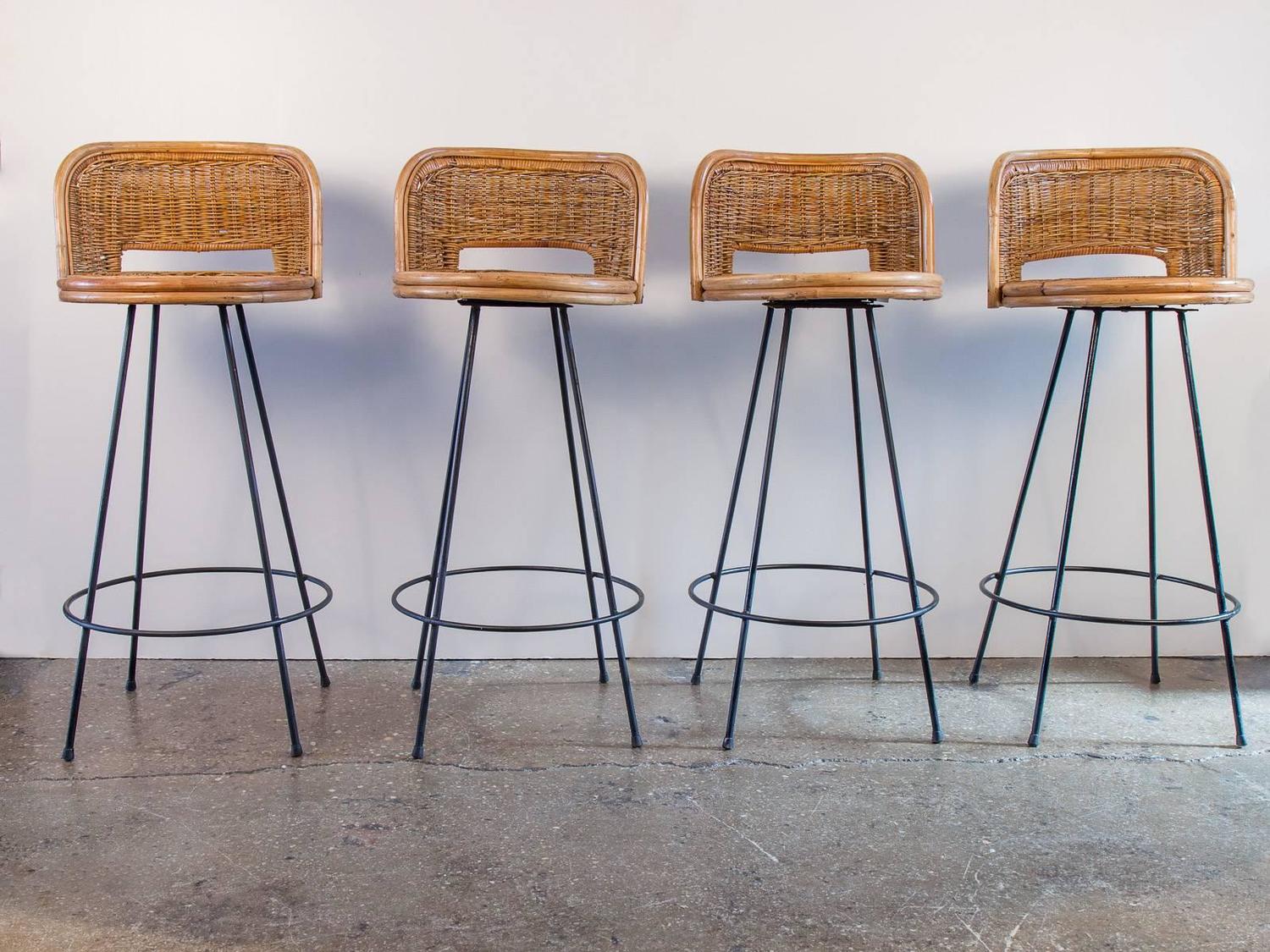 Set of Four Vintage Rattan Bar Stools at 1stdibs