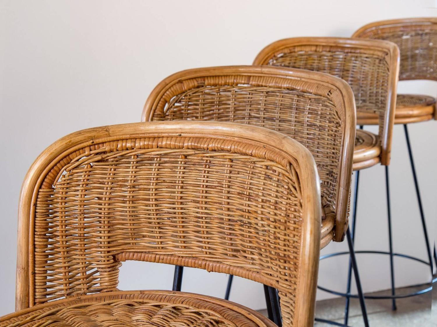 Set of Four Vintage Rattan Bar Stools at 1stdibs