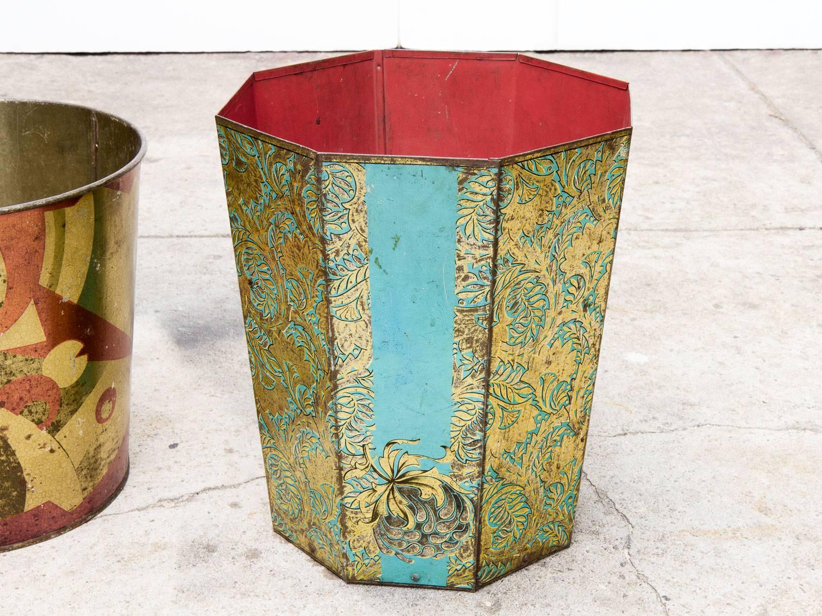 Eight Mid-Century Tin Wastepaper Baskets 3