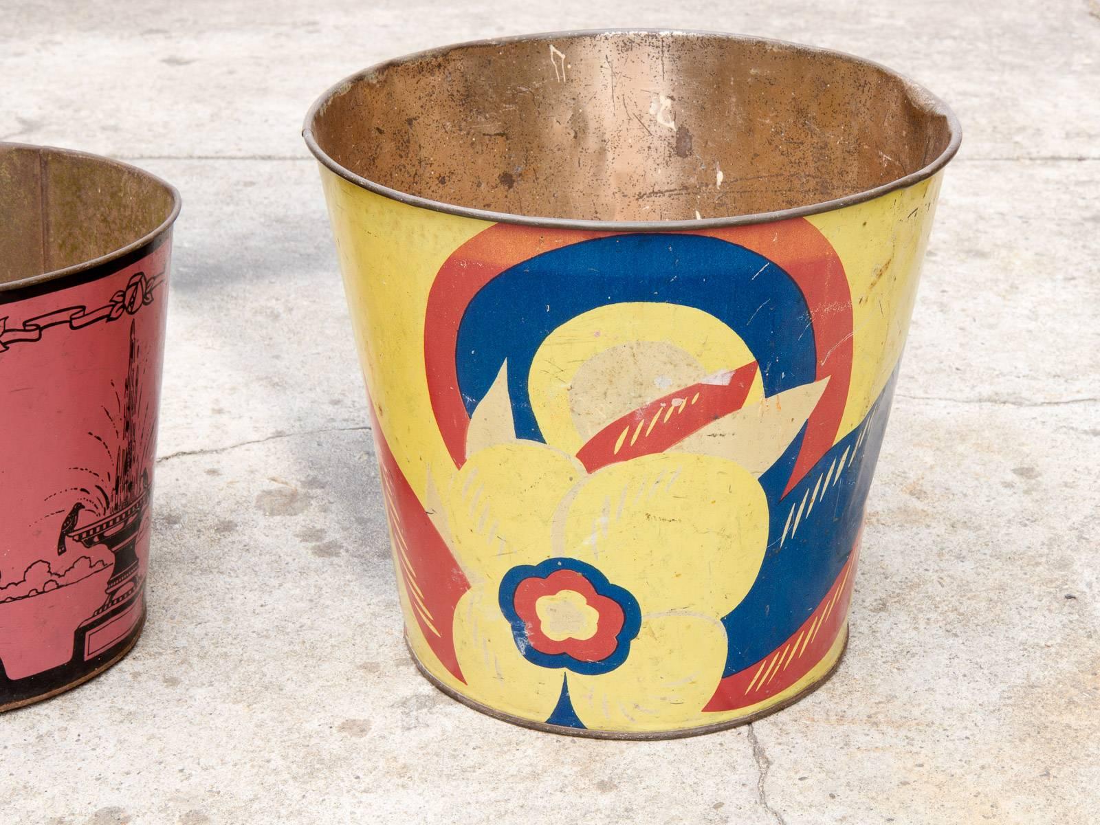 Eight Mid-Century Tin Wastepaper Baskets 5