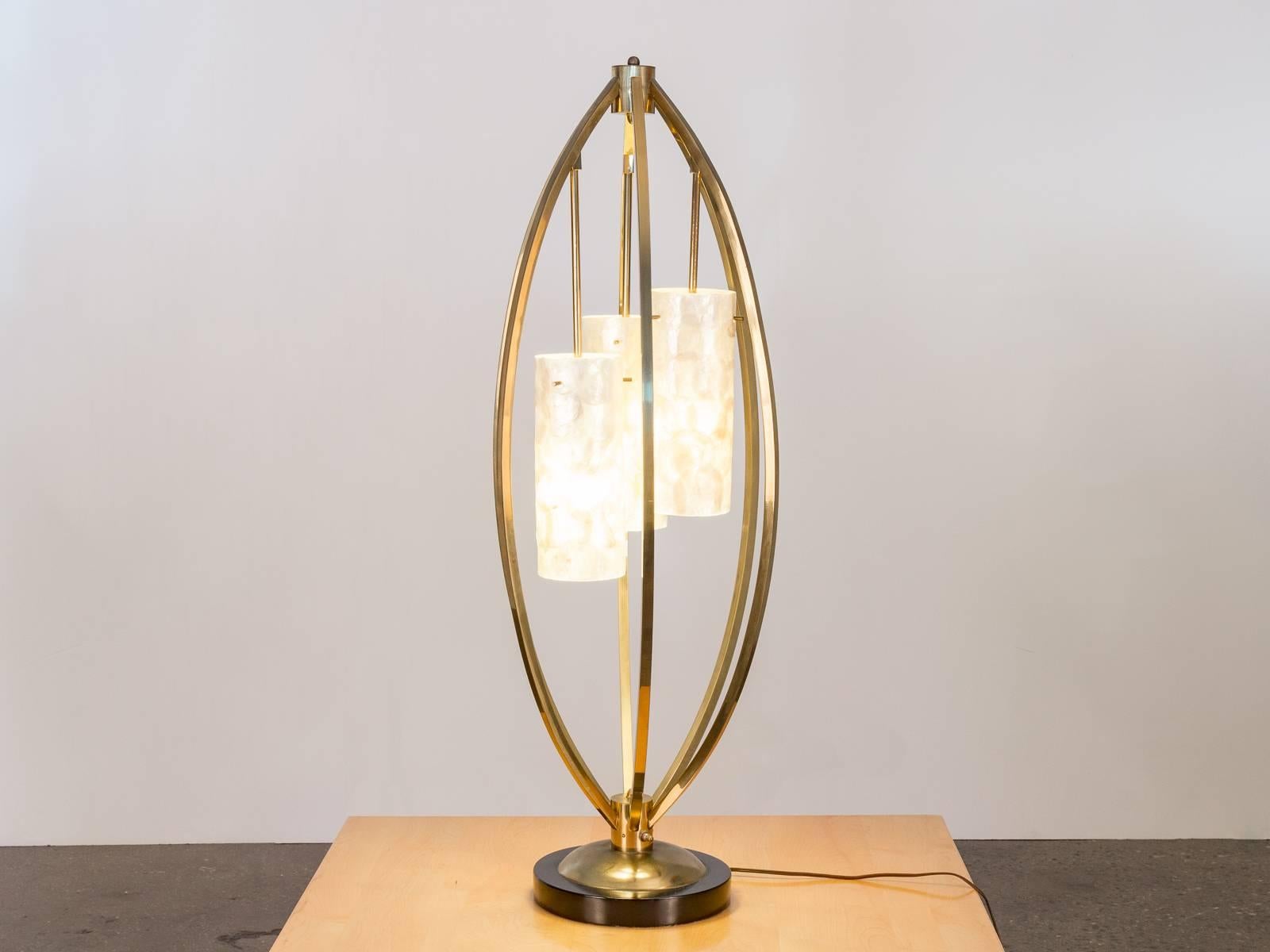 Mid-Century Modern Brass and Capiz Shell Table Lamp