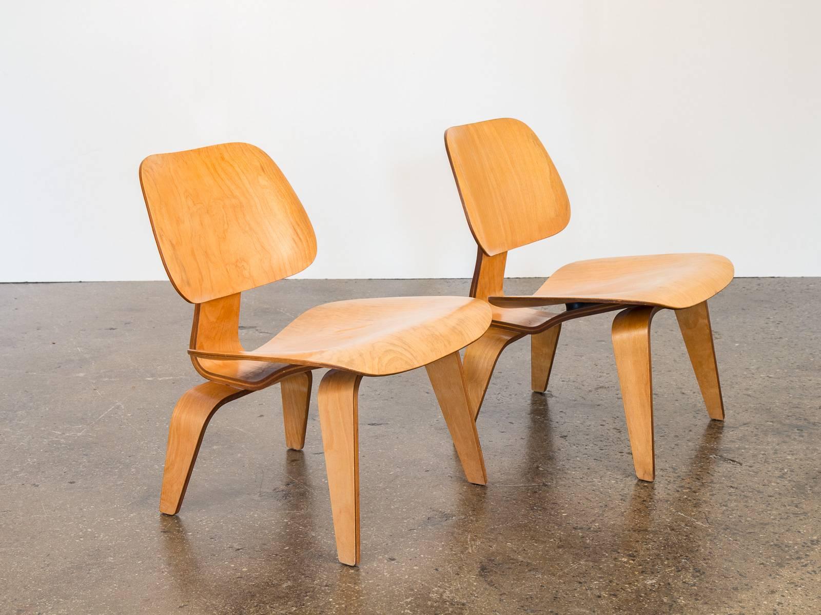 The Classic Eames lounge chair wood, also known as the LCW chair, is a comfortable molded birch plywood low-slung chair, a staple for any Mid-Century lover. Manufactured by Herman Miller from the 1950s, in beautifully restored vintage condition,