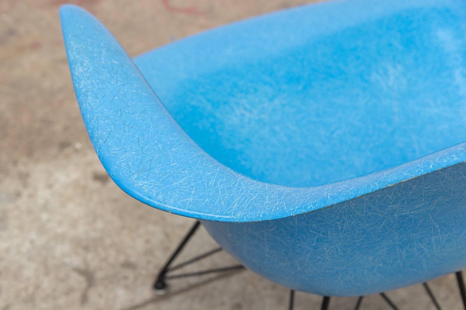 Mid-20th Century Set of Four Eames Blue Molded Fiberglass Armchairs