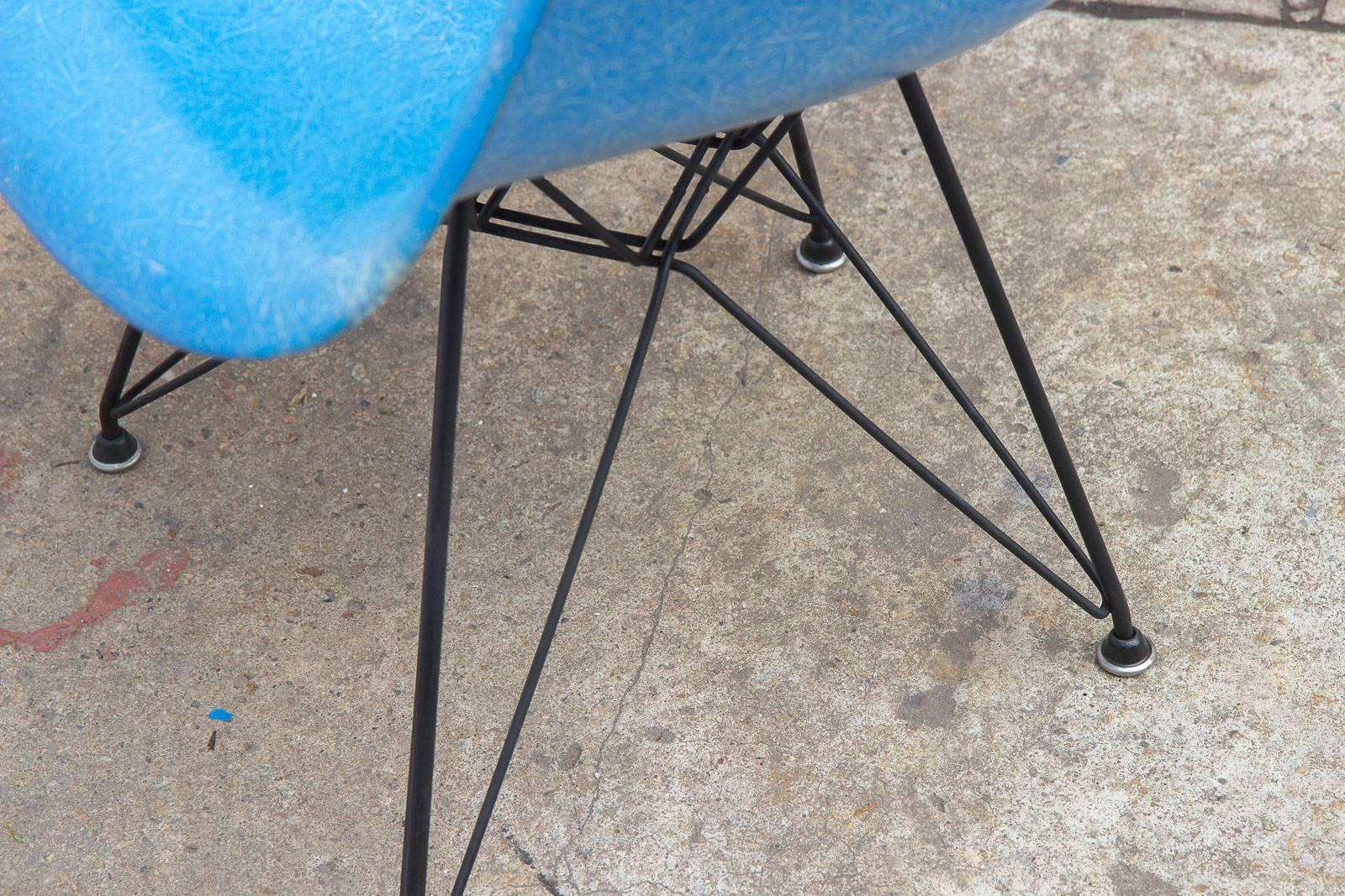 Set of Four Eames Blue Molded Fiberglass Armchairs 2