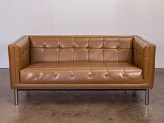 Mid-Century Modern Cognac Tufted Sofa