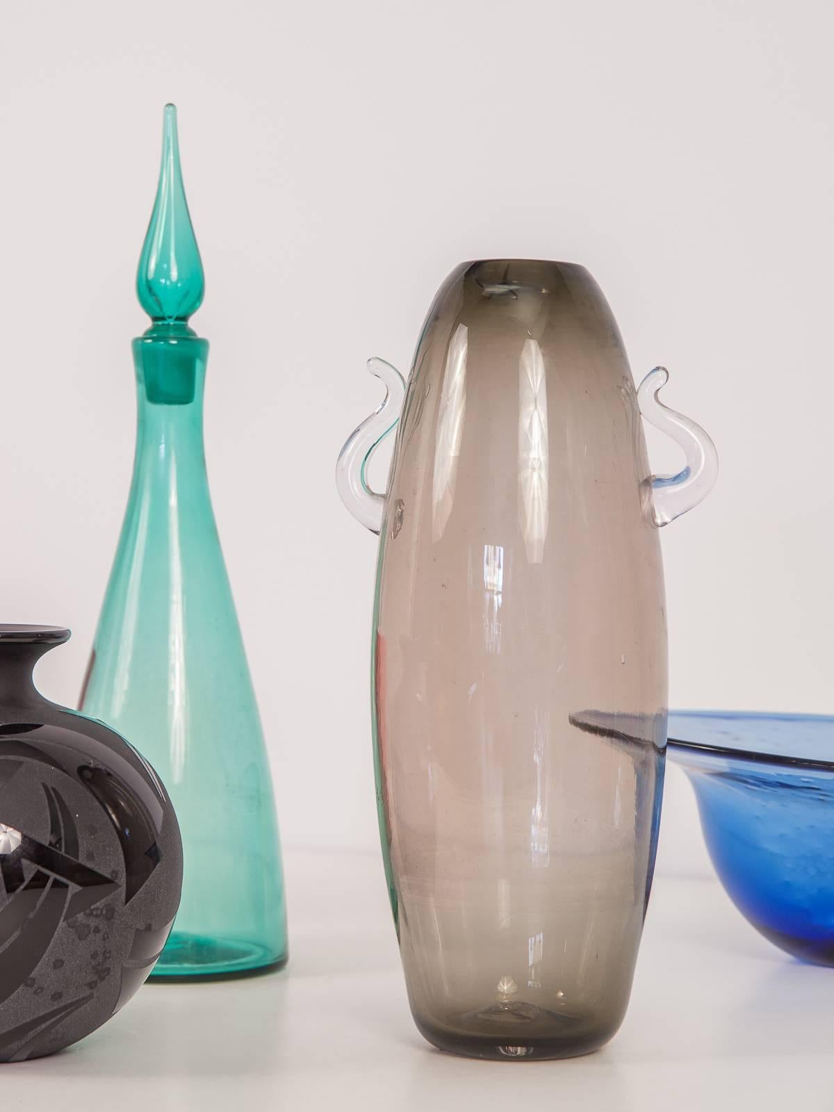 Tall Scandinavian Smoked Glass Vase For Sale 2