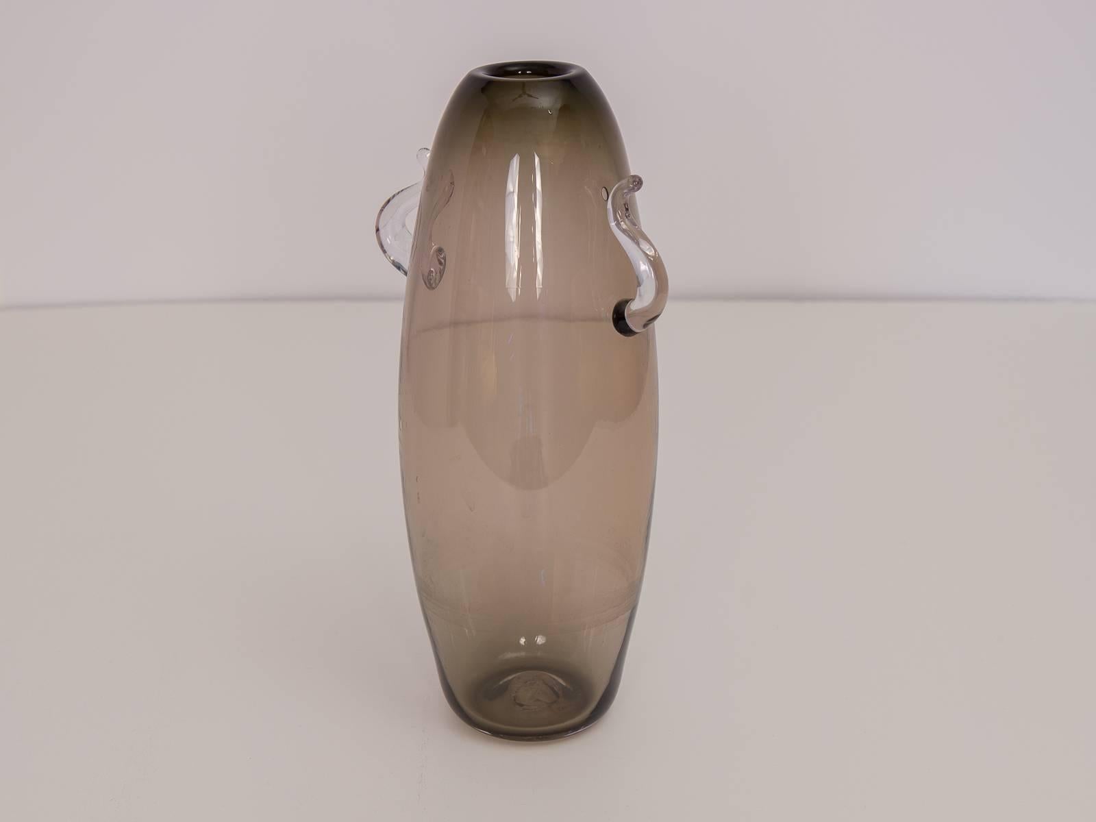 Tall Scandinavian Smoked Glass Vase In Excellent Condition For Sale In Brooklyn, NY