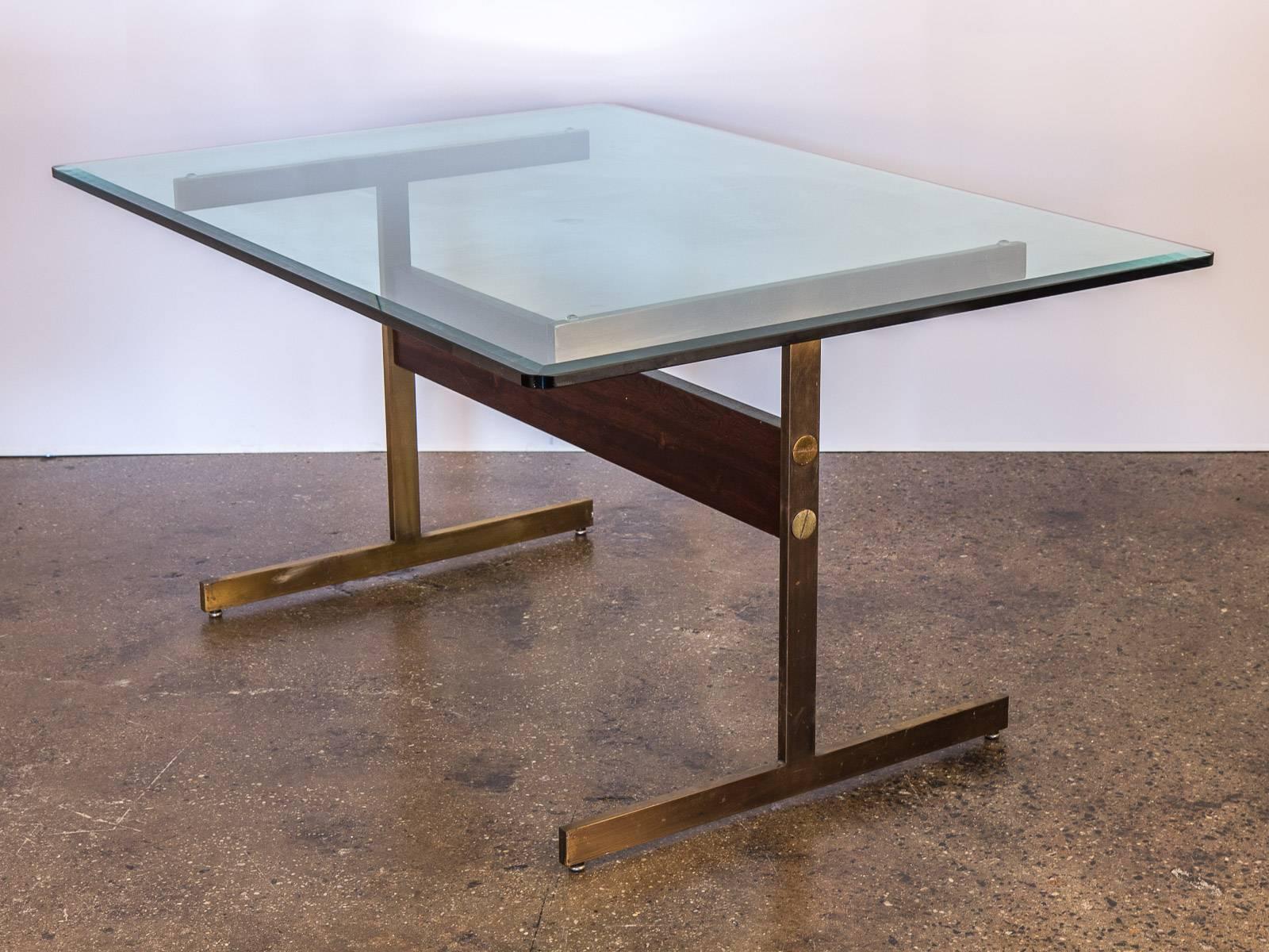 Milo Baughman Glass Table on Brass Pedestal Base In Excellent Condition In Brooklyn, NY